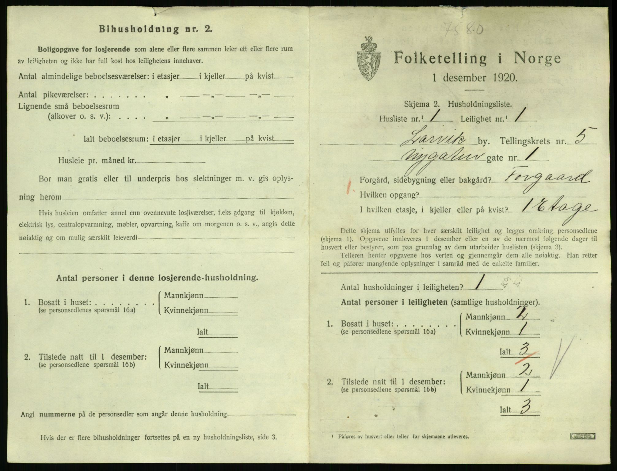 SAKO, 1920 census for Larvik, 1920, p. 4854