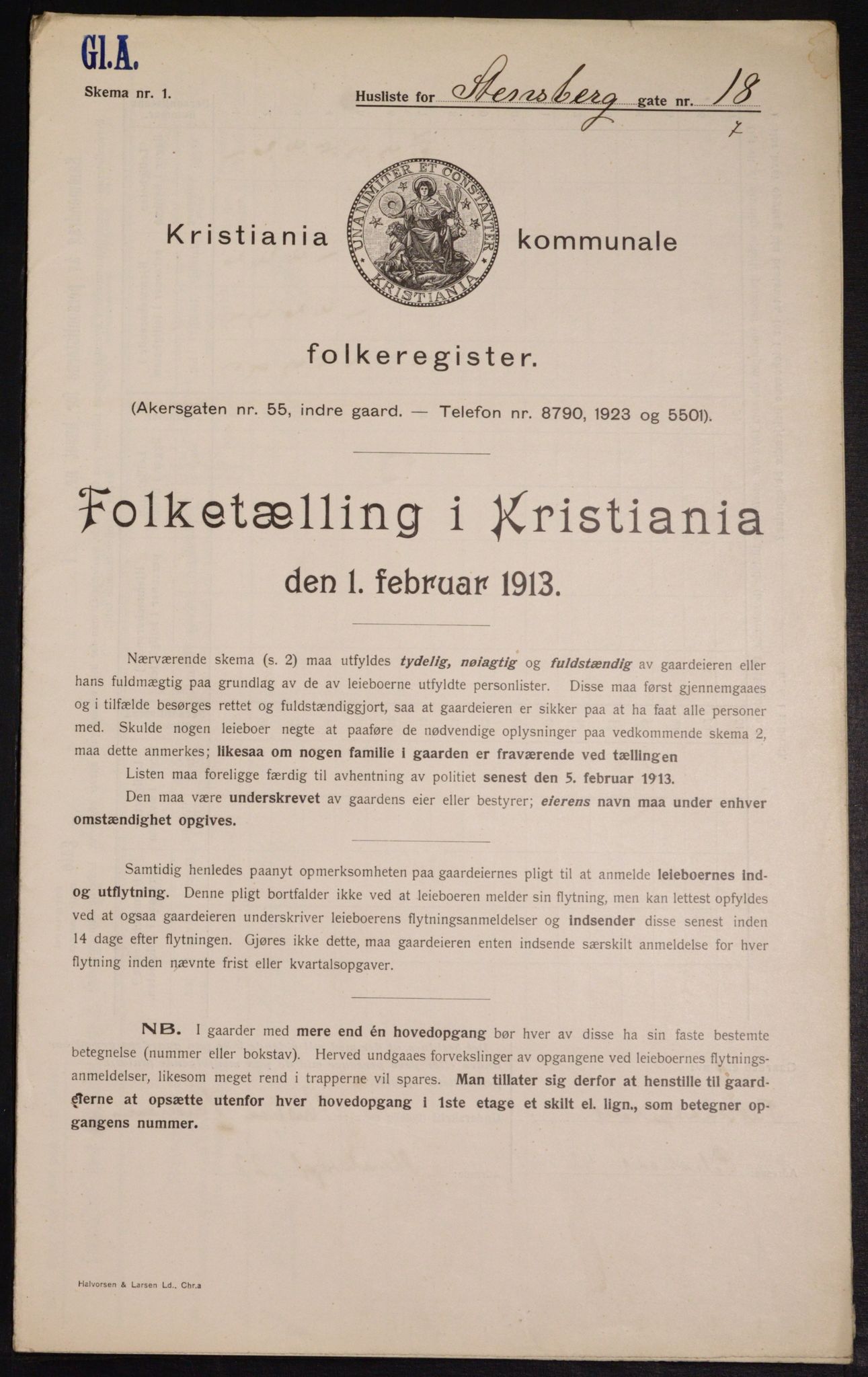 OBA, Municipal Census 1913 for Kristiania, 1913, p. 101617