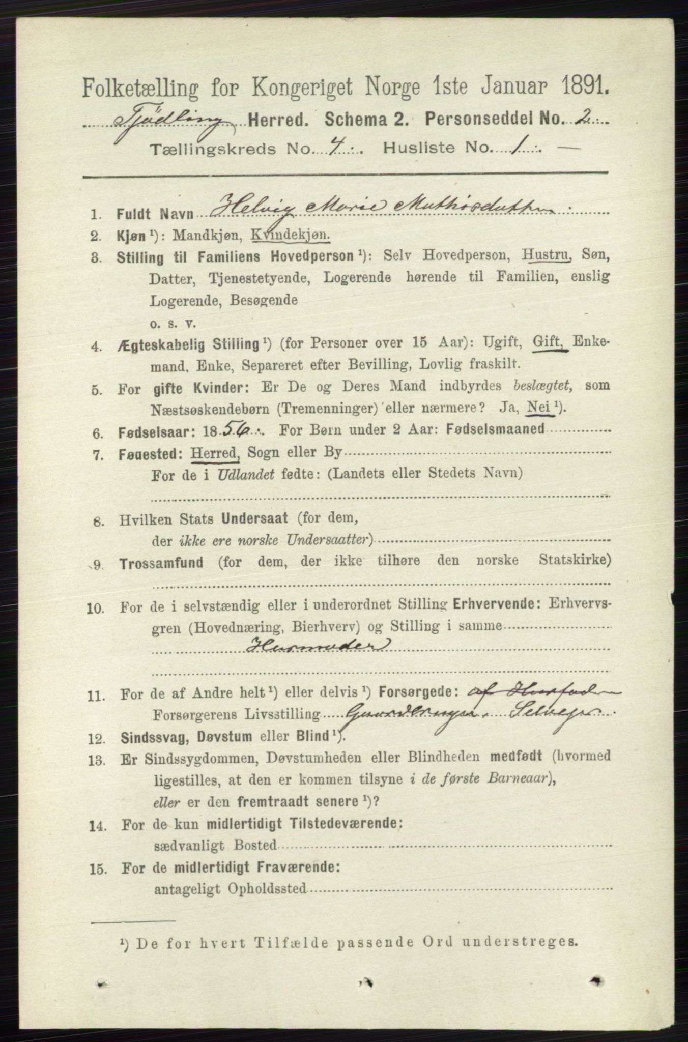 RA, 1891 census for 0725 Tjølling, 1891, p. 1441