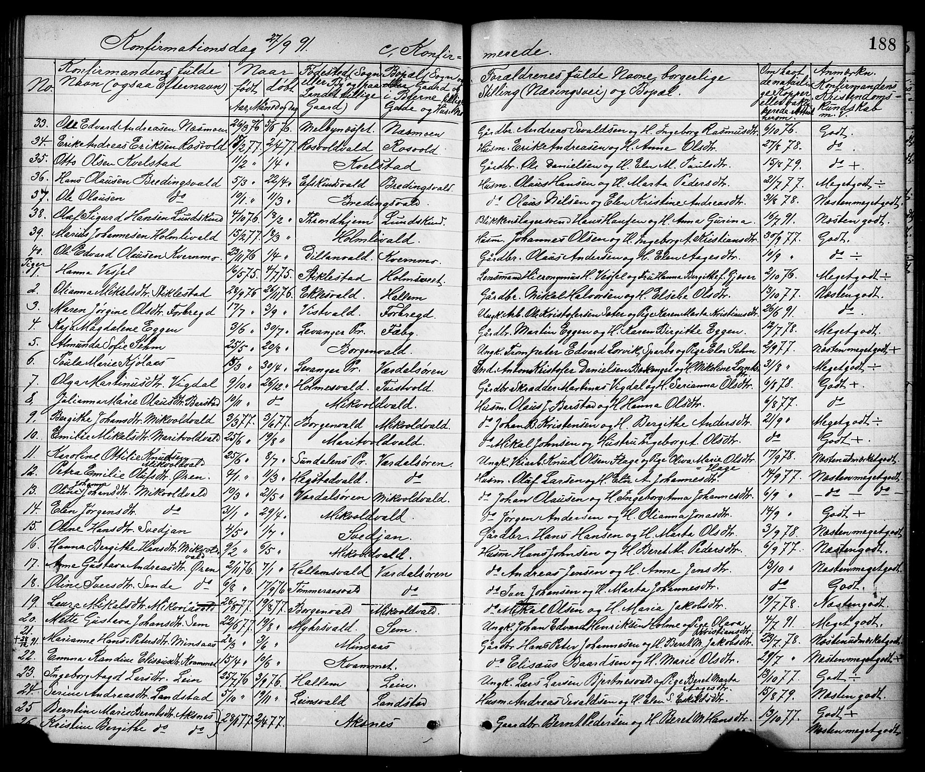 Ministerialprotokoller, klokkerbøker og fødselsregistre - Nord-Trøndelag, SAT/A-1458/723/L0257: Parish register (copy) no. 723C05, 1890-1907, p. 188