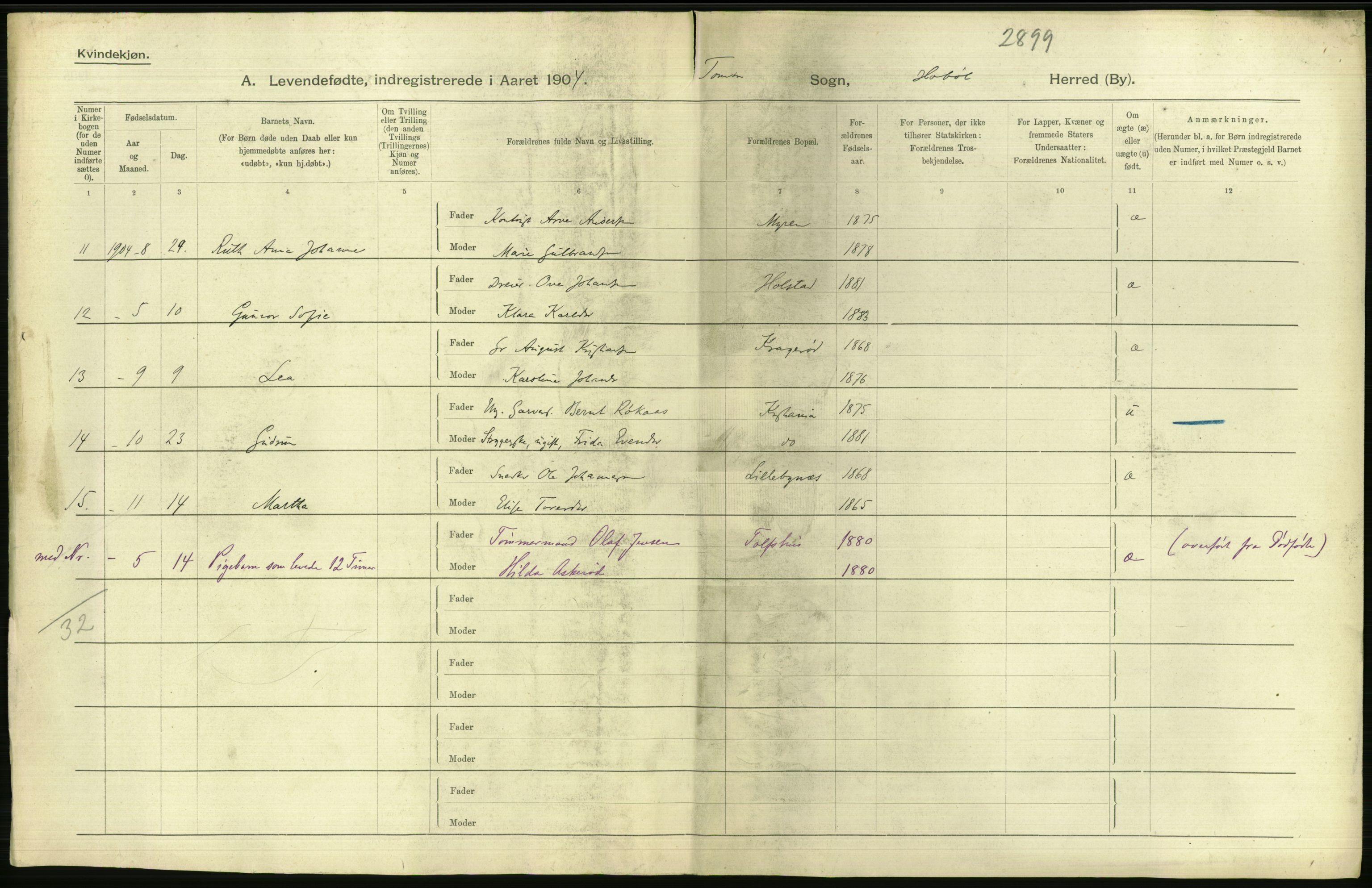 Statistisk sentralbyrå, Sosiodemografiske emner, Befolkning, AV/RA-S-2228/D/Df/Dfa/Dfab/L0001: Smålenenes amt: Fødte, gifte, døde, 1904, p. 560