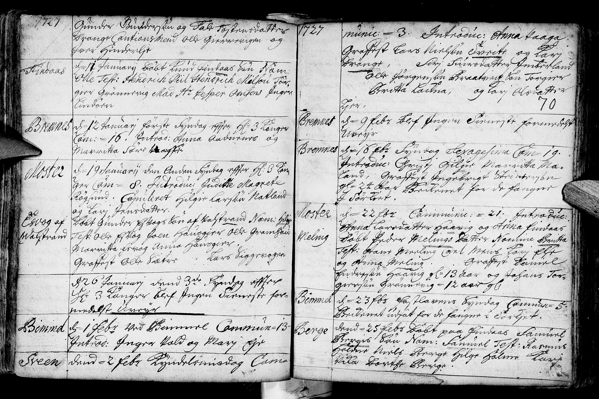 Finnås sokneprestembete, AV/SAB-A-99925/H/Ha/Haa/Haaa/L0001: Parish register (official) no. A 1, 1718-1744, p. 70