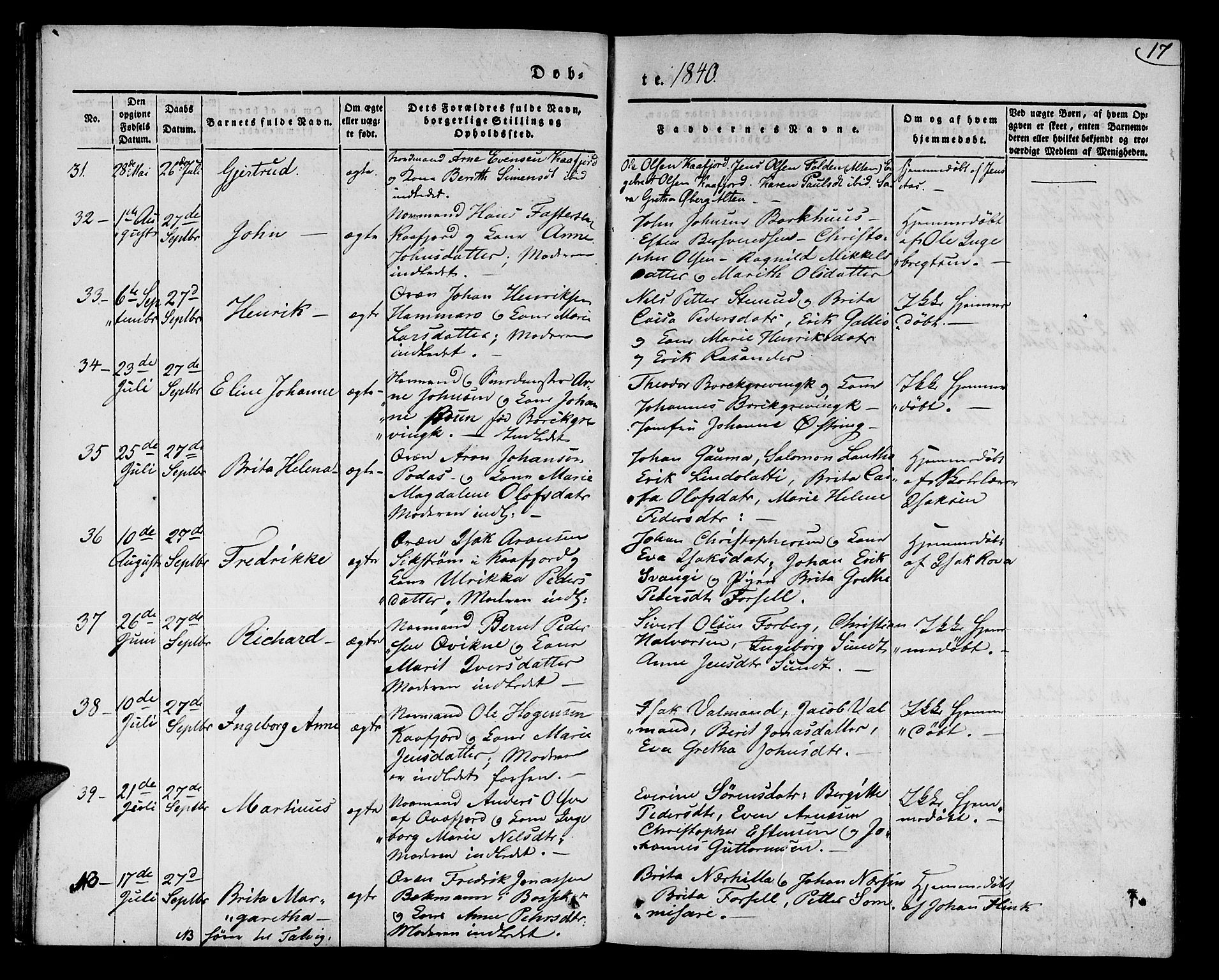 Talvik sokneprestkontor, SATØ/S-1337/H/Ha/L0015kirke: Parish register (official) no. 15, 1837-1847, p. 17