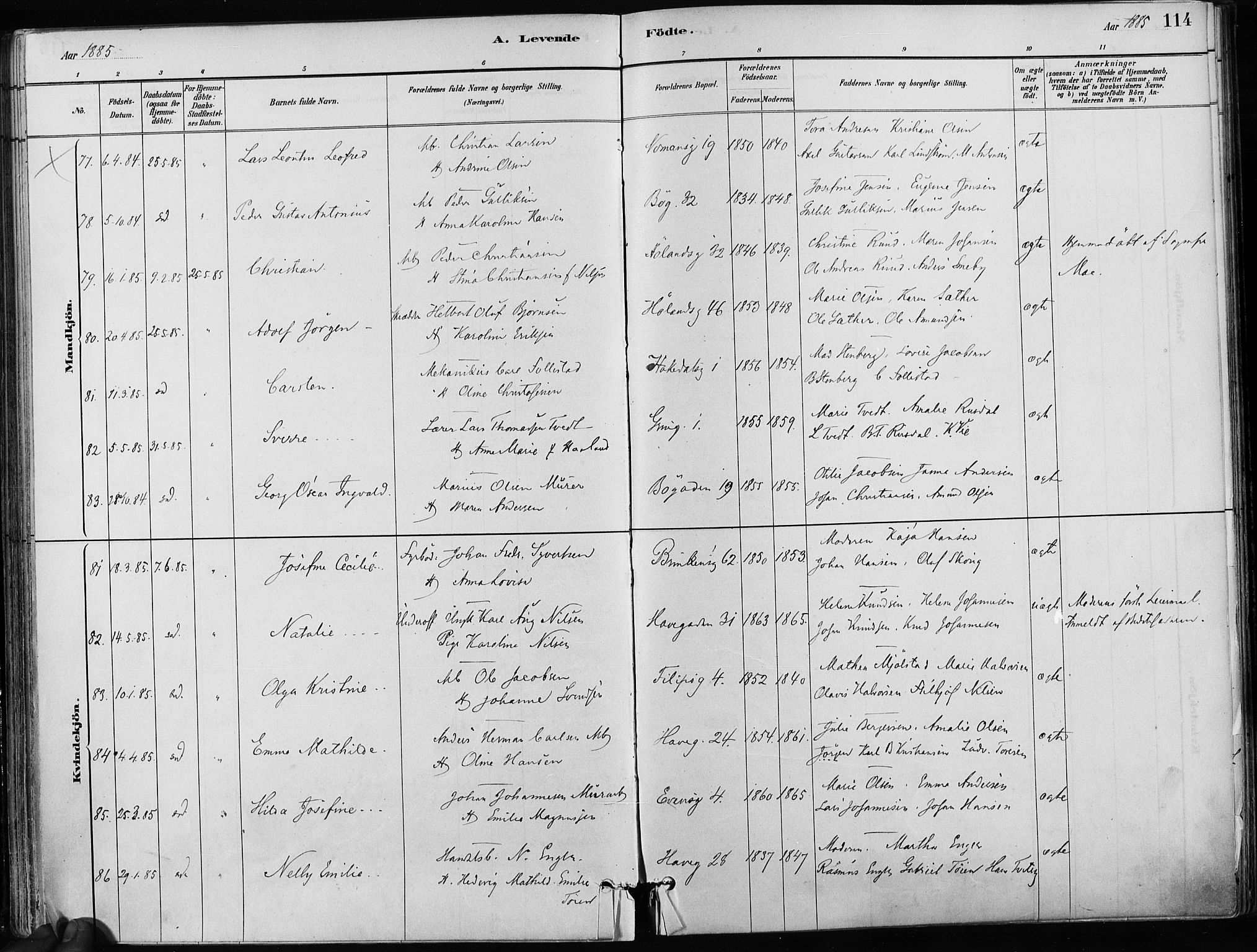 Kampen prestekontor Kirkebøker, SAO/A-10853/F/Fa/L0001: Parish register (official) no. I 1, 1880-1886, p. 114