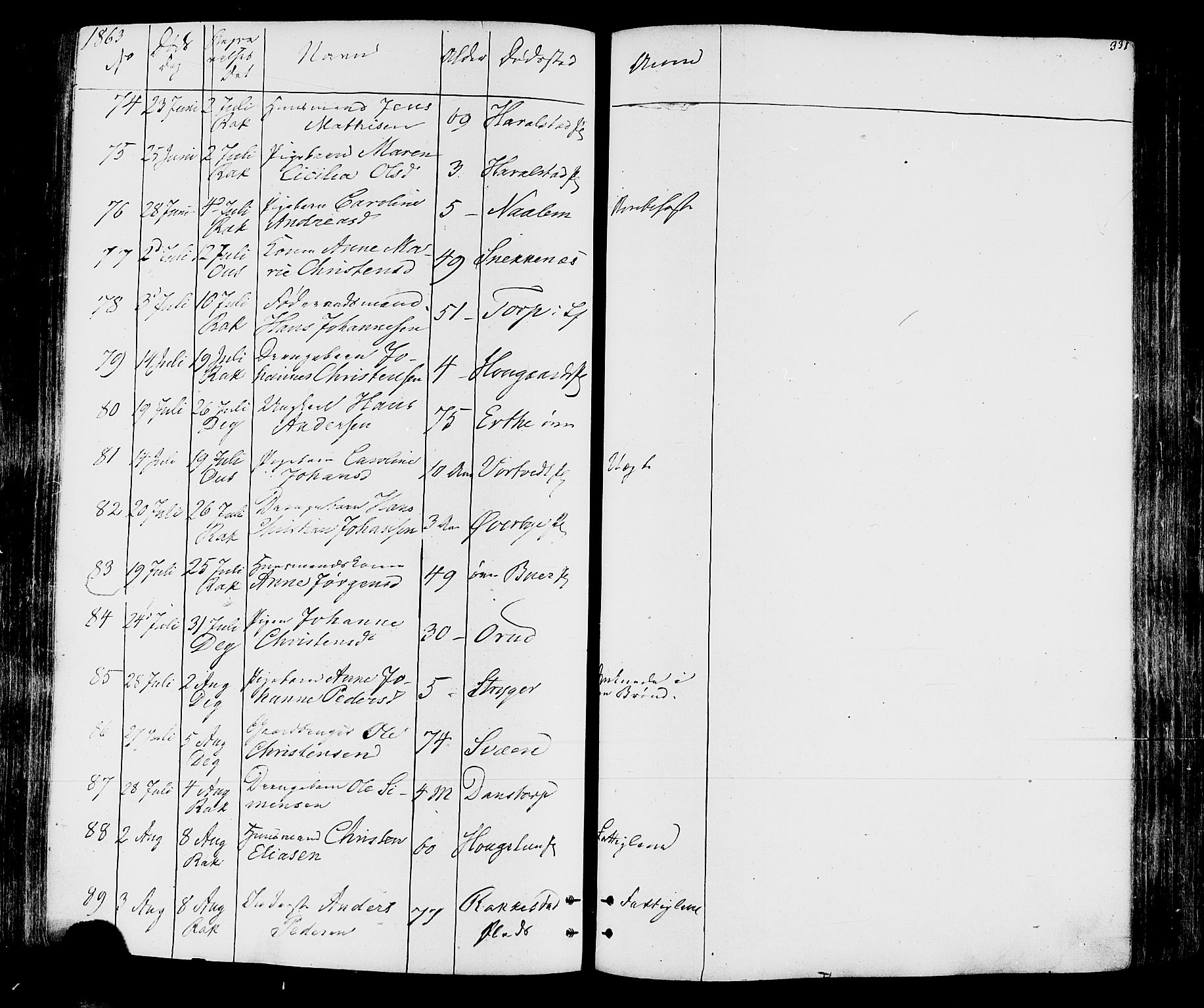 Rakkestad prestekontor Kirkebøker, AV/SAO-A-2008/F/Fa/L0011: Parish register (official) no. I 11, 1862-1877, p. 331