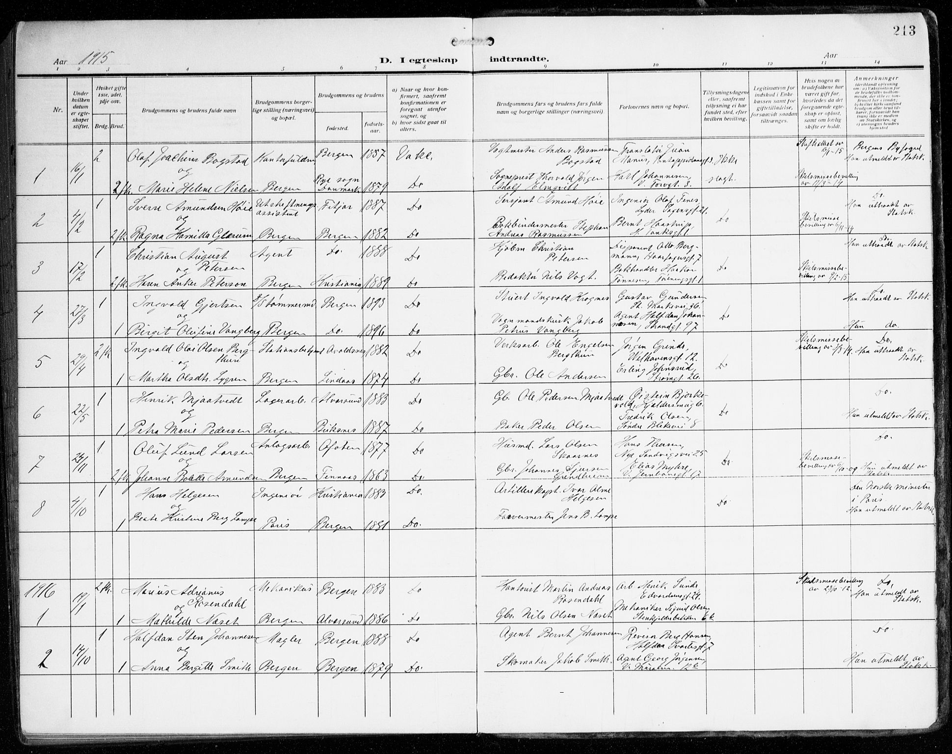 Johanneskirken sokneprestembete, SAB/A-76001/H/Haa/L0013: Parish register (official) no. D 2, 1912-1929, p. 213