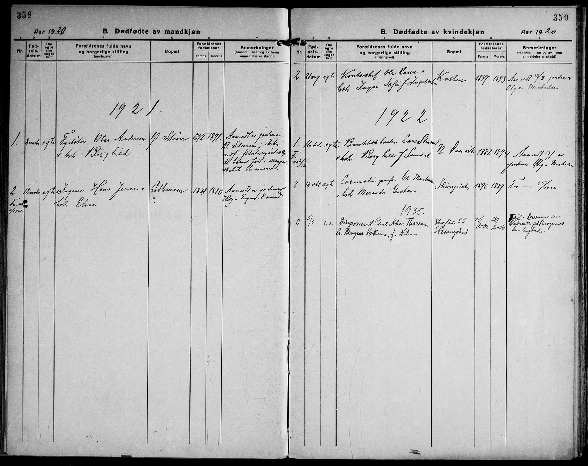 Strømsgodset kirkebøker, AV/SAKO-A-324/F/Fa/L0003: Parish register (official) no. 3, 1920-1936, p. 358-359