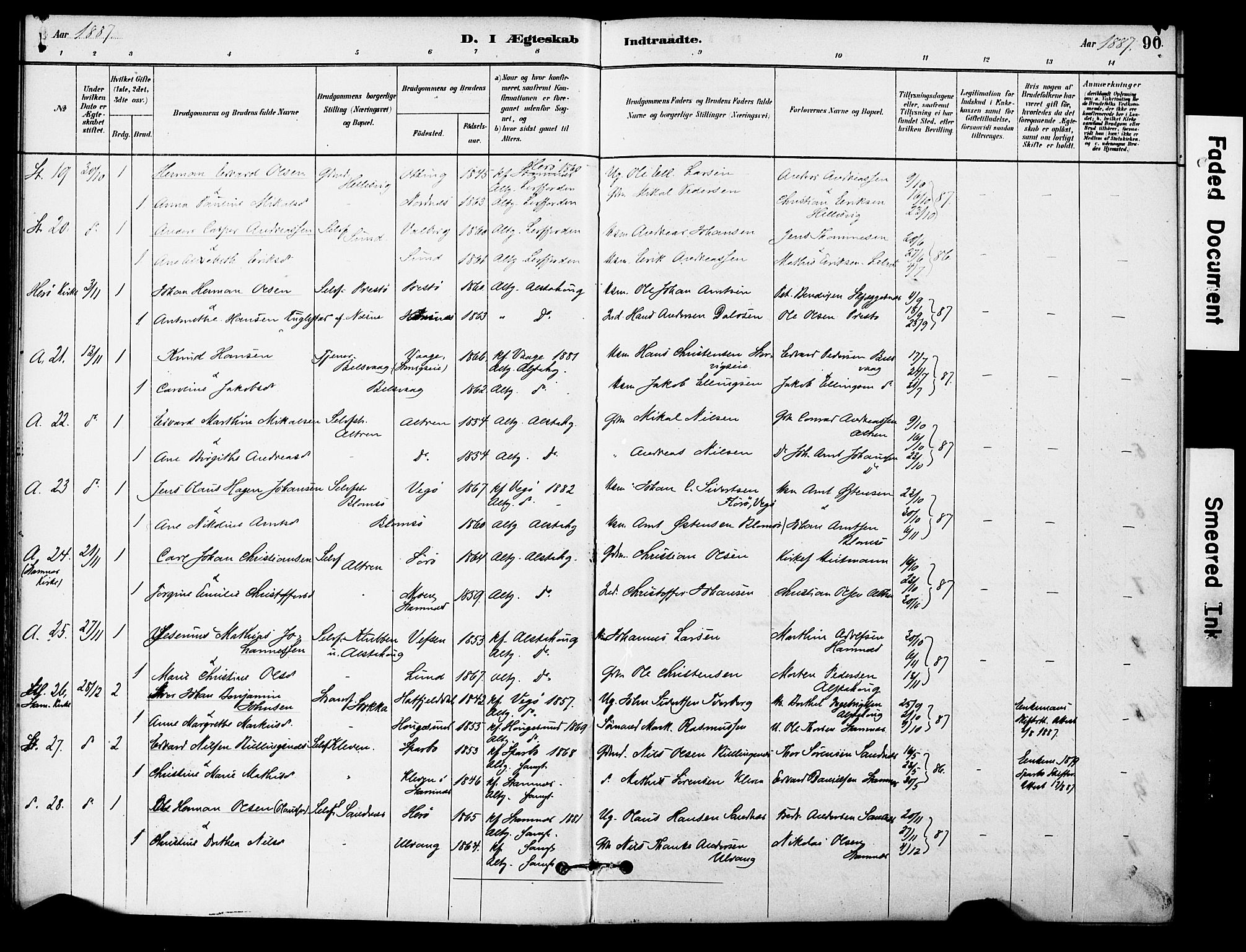 Ministerialprotokoller, klokkerbøker og fødselsregistre - Nordland, AV/SAT-A-1459/830/L0450: Parish register (official) no. 830A14, 1879-1896, p. 90