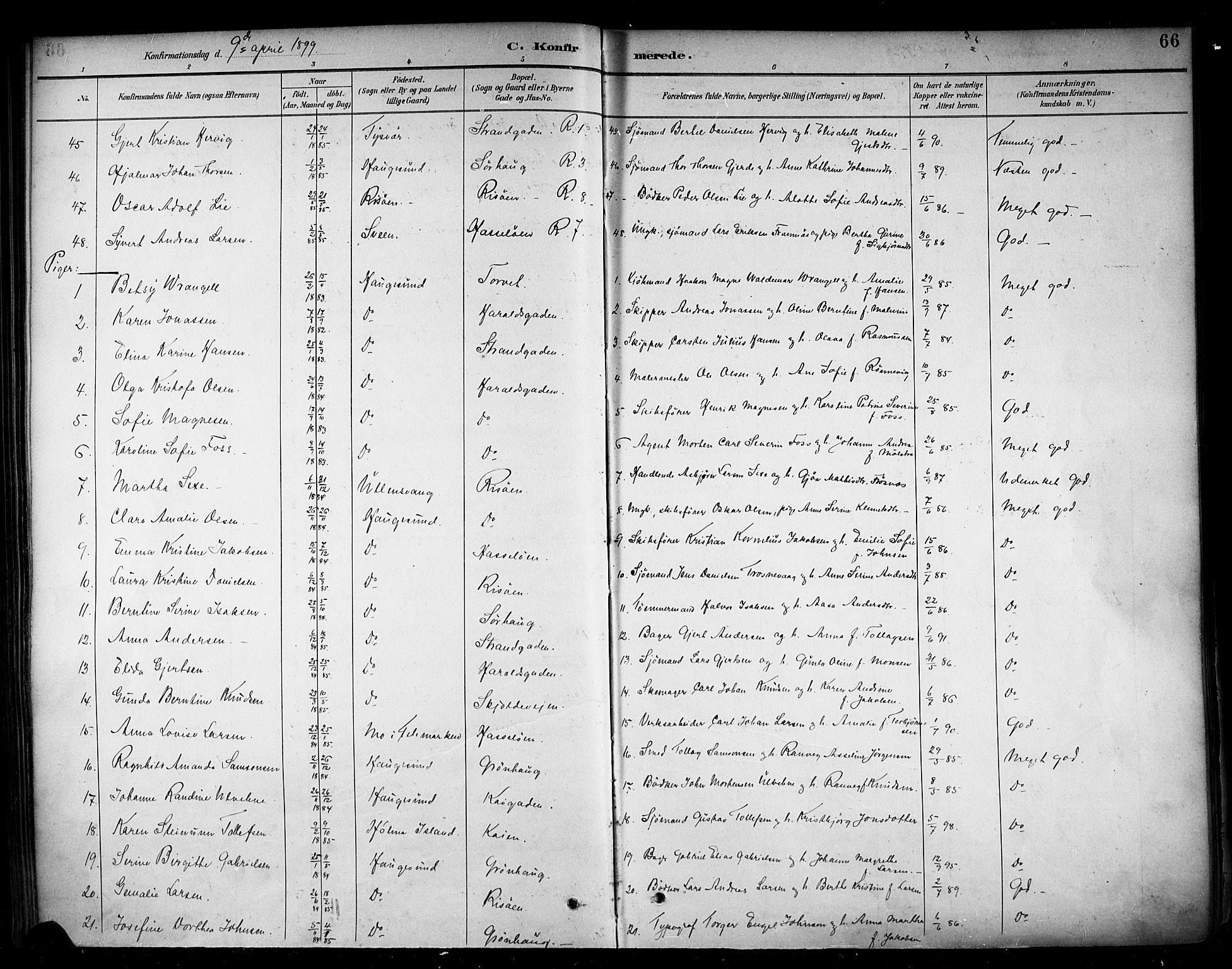 Haugesund sokneprestkontor, AV/SAST-A -101863/H/Ha/Haa/L0005: Parish register (official) no. A 5, 1891-1903, p. 66