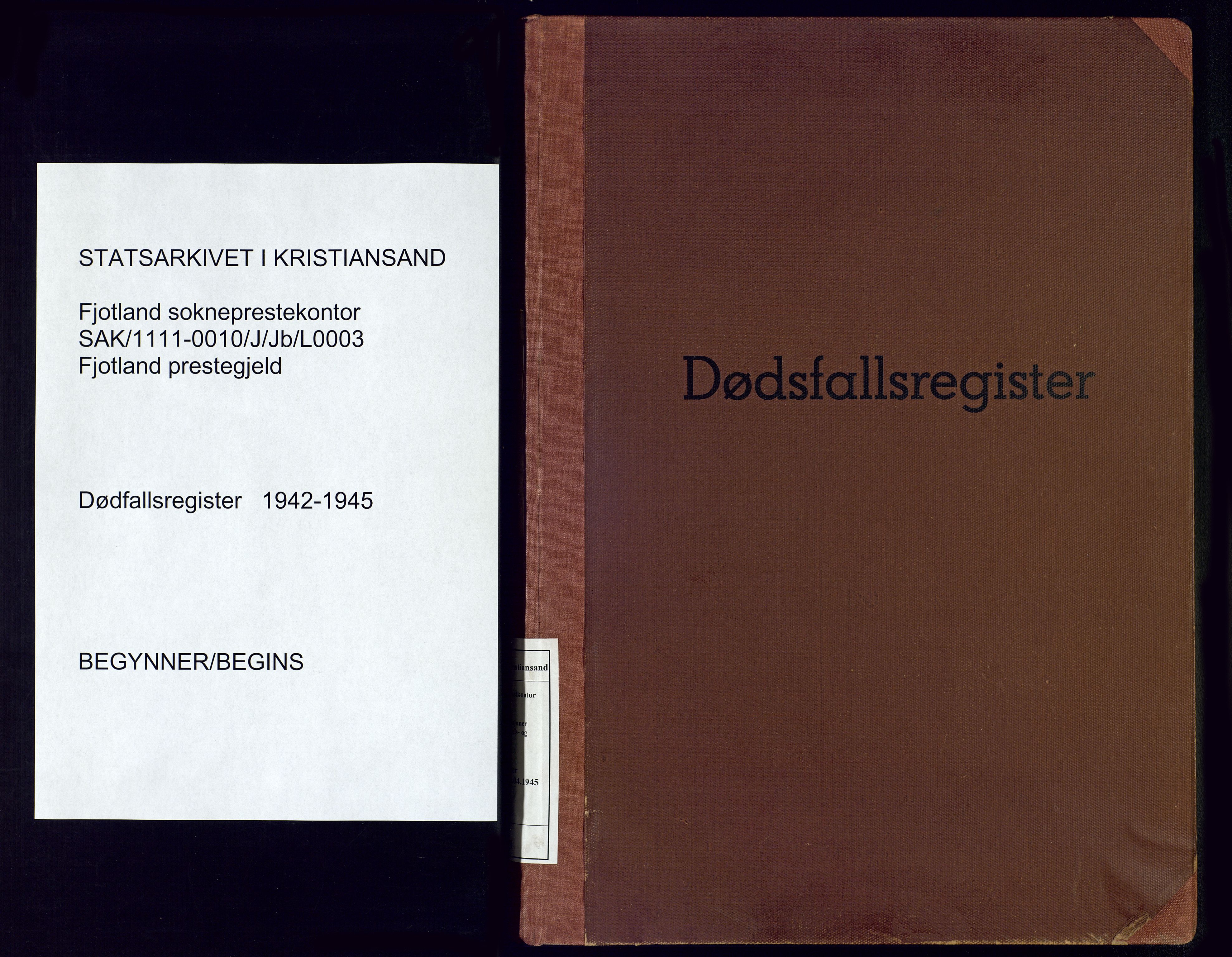 Fjotland sokneprestkontor, SAK/1111-0010/J/Jb/L0003: Dødsfallsregister, 1942-1945