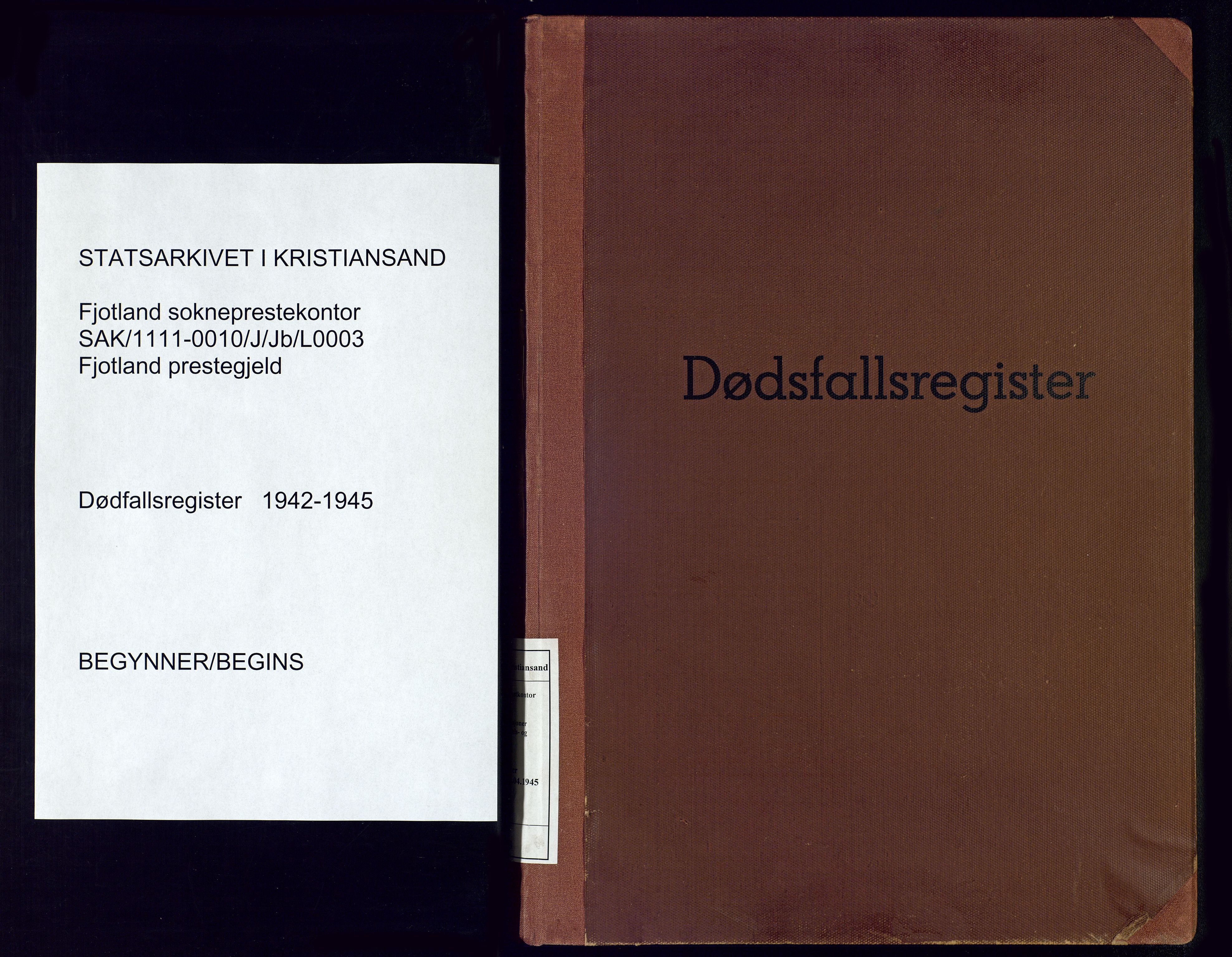 Fjotland sokneprestkontor, AV/SAK-1111-0010/J/Jb/L0003: Dødsfallsregister, 1942-1945