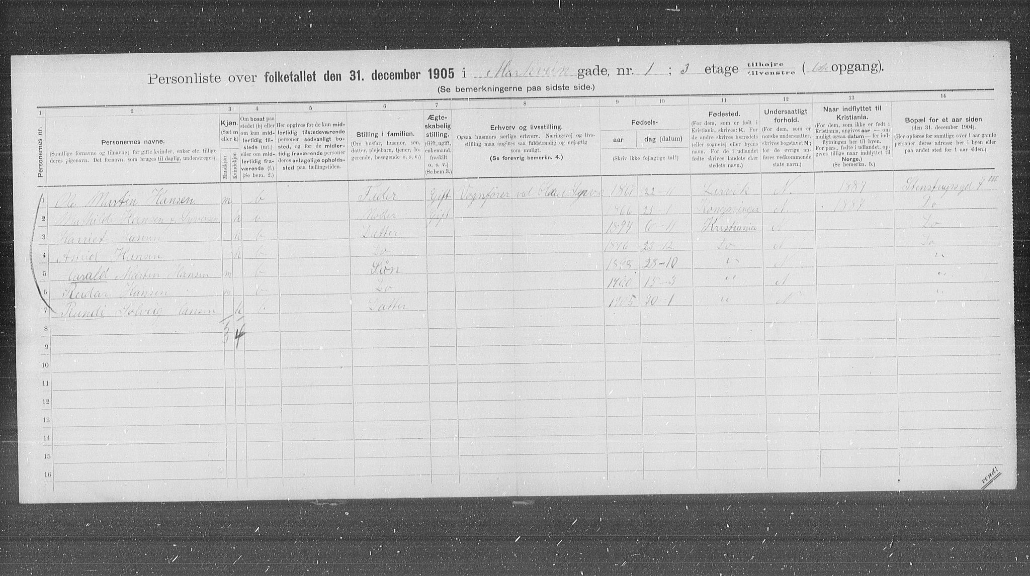 OBA, Municipal Census 1905 for Kristiania, 1905, p. 33070