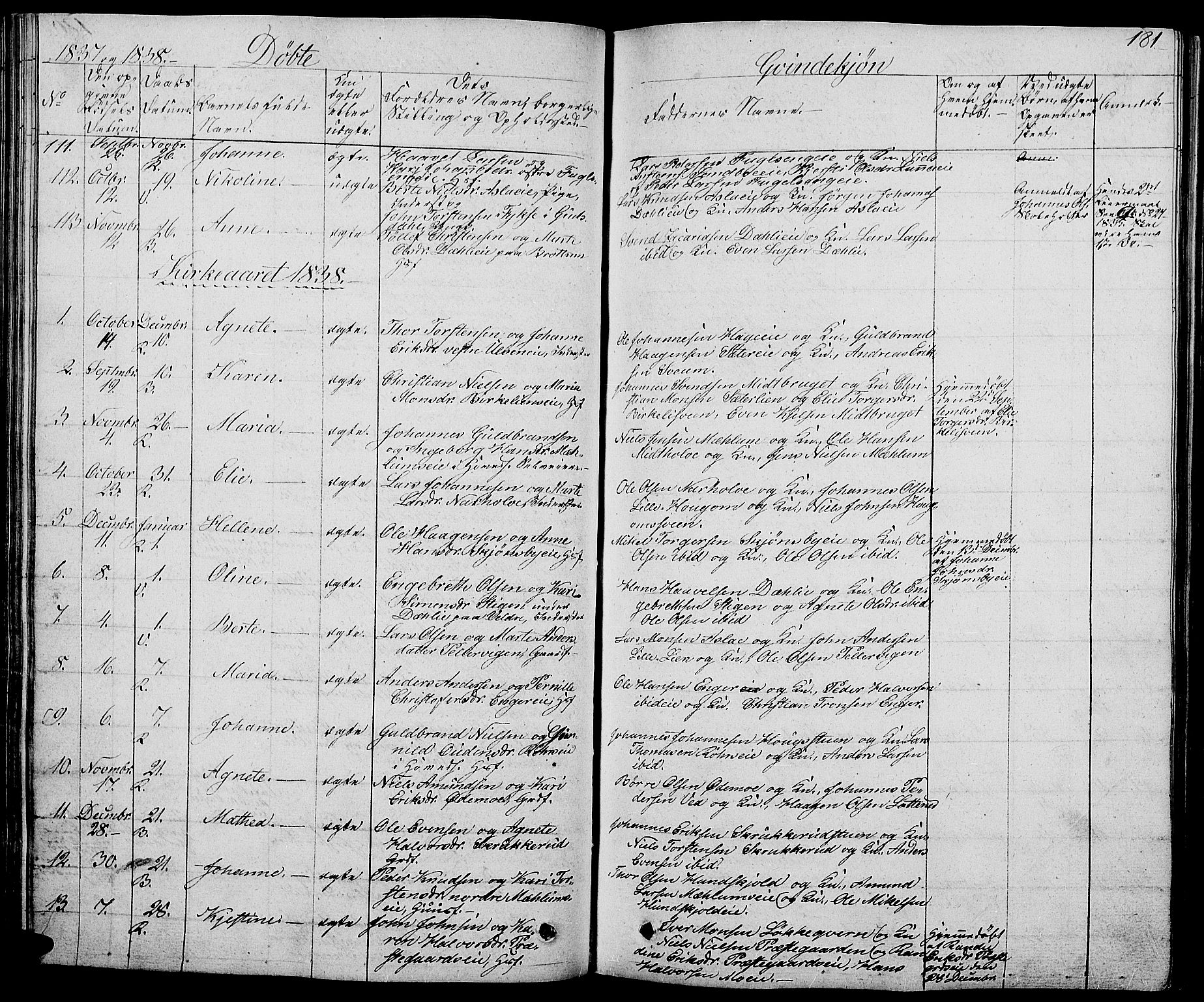 Ringsaker prestekontor, AV/SAH-PREST-014/L/La/L0004: Parish register (copy) no. 4, 1827-1838, p. 181