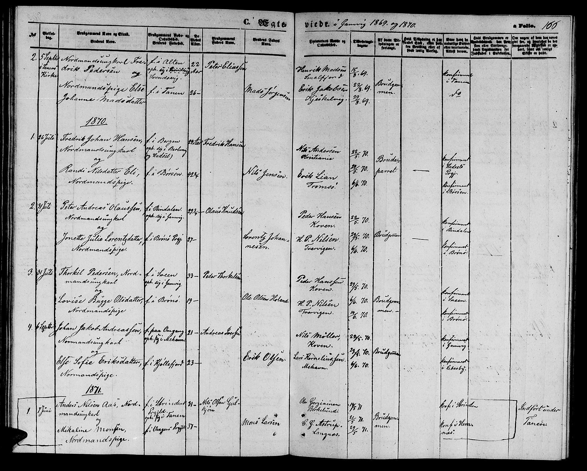 Tana sokneprestkontor, SATØ/S-1334/H/Hb/L0002klokker: Parish register (copy) no. 2 /2, 1867-1877, p. 166