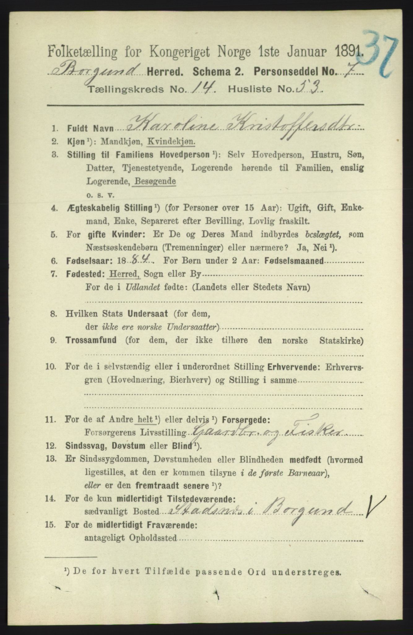 RA, 1891 census for 1531 Borgund, 1891, p. 4435