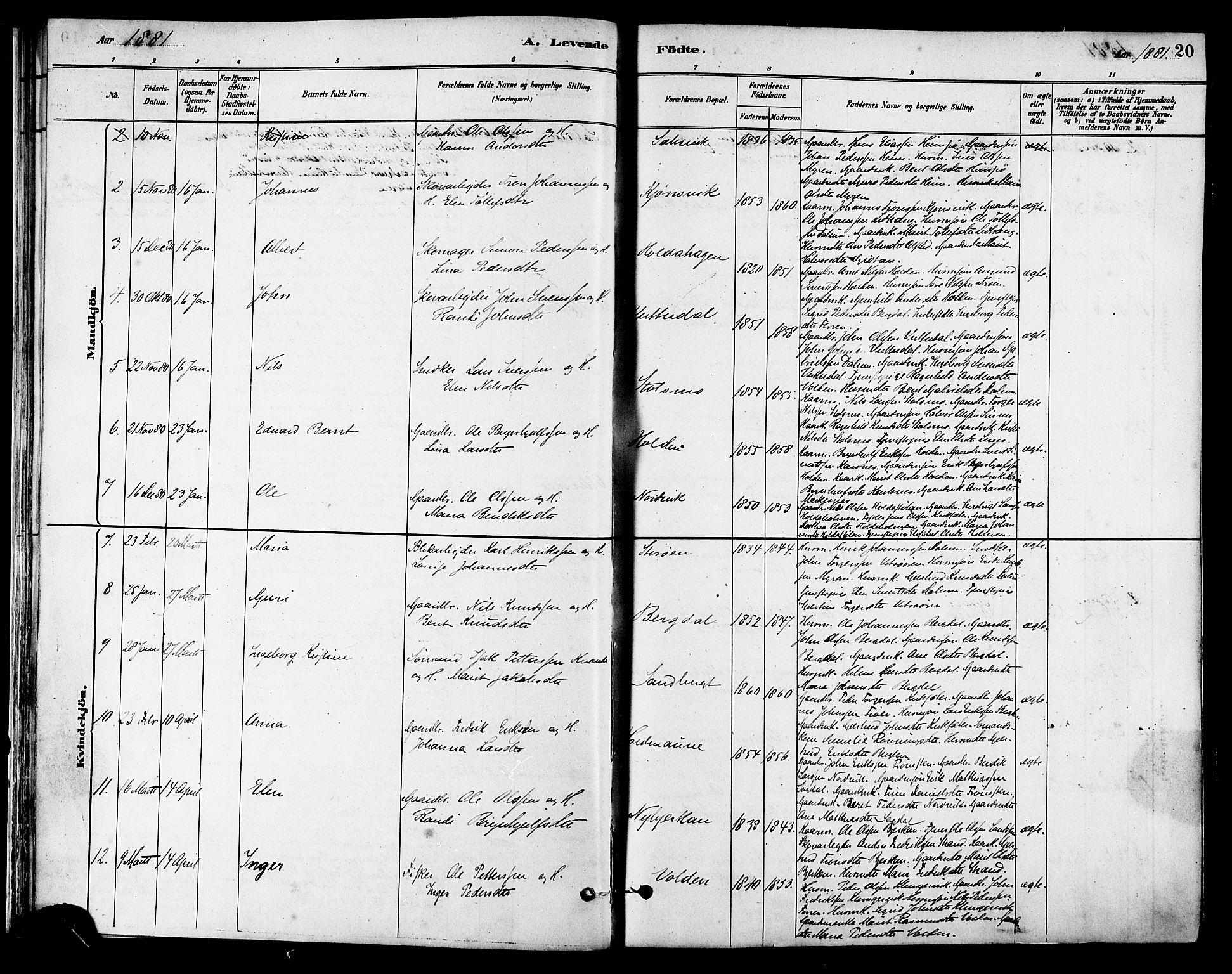 Ministerialprotokoller, klokkerbøker og fødselsregistre - Sør-Trøndelag, SAT/A-1456/630/L0496: Parish register (official) no. 630A09, 1879-1895, p. 20