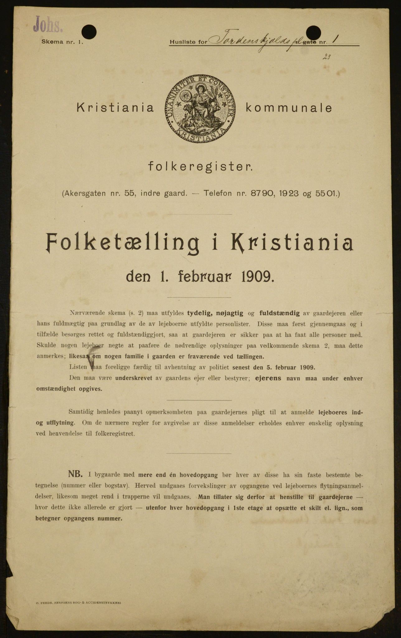 OBA, Municipal Census 1909 for Kristiania, 1909, p. 103215