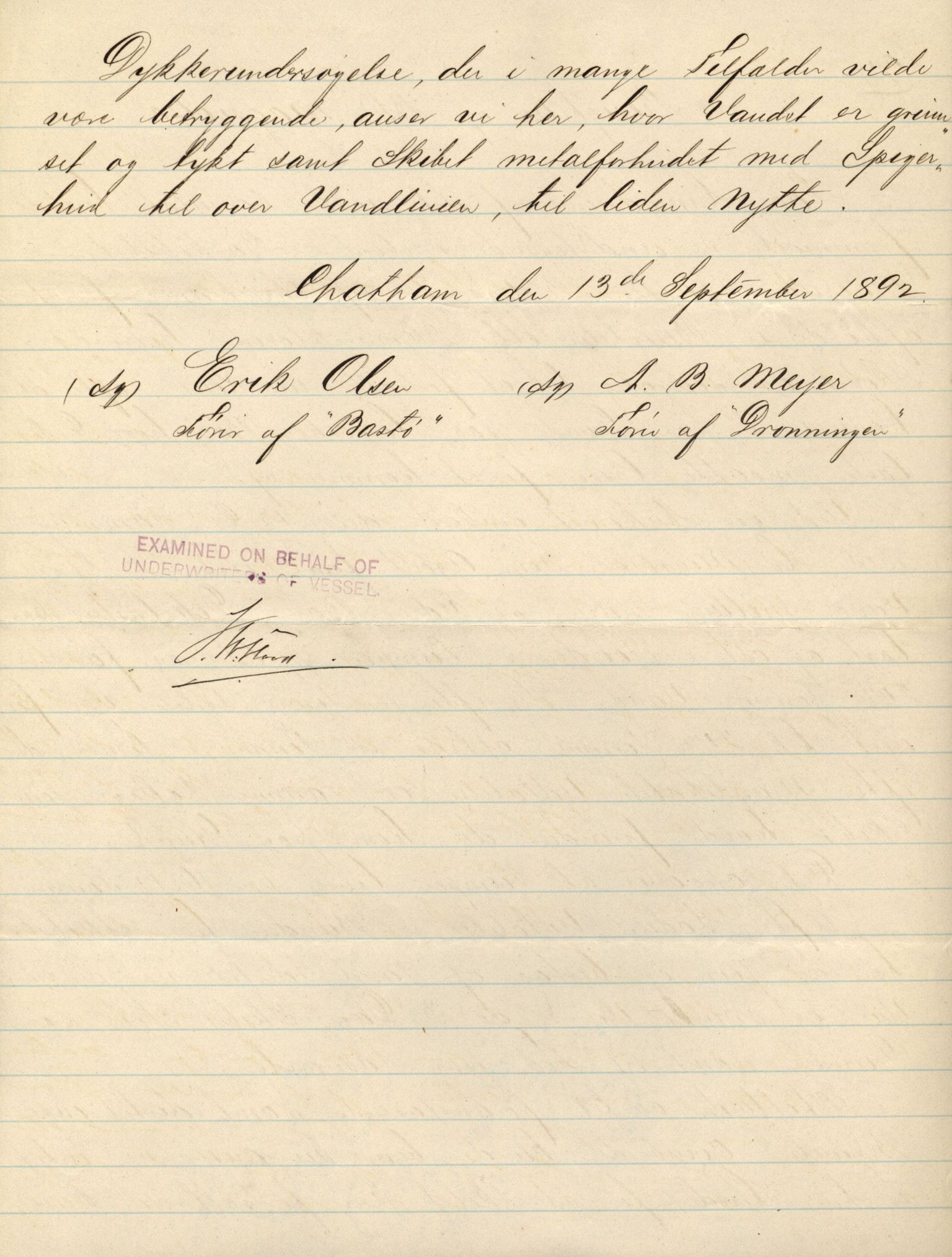 Pa 63 - Østlandske skibsassuranceforening, VEMU/A-1079/G/Ga/L0028/0003: Havaridokumenter / Minerva, Mathilde, Magnolia, Sir John Lawrence, 1892, p. 96