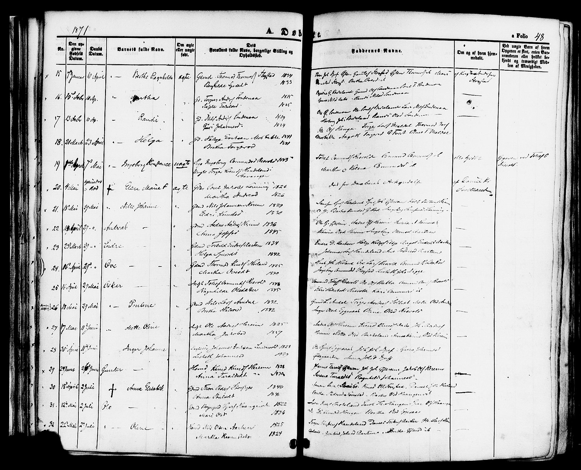 Sand sokneprestkontor, AV/SAST-A-101848/01/III/L0004: Parish register (official) no. A 4, 1859-1880, p. 48