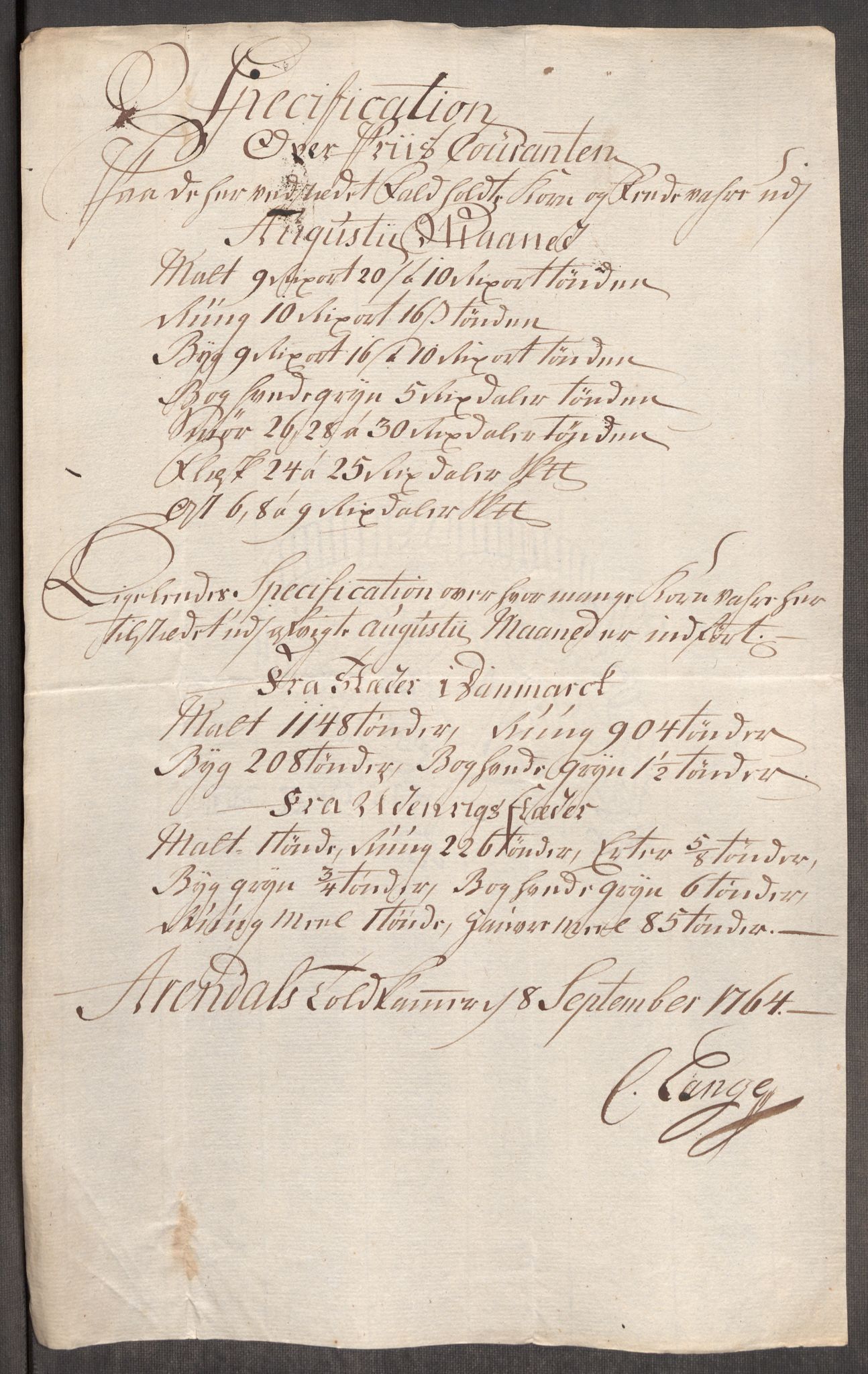 Rentekammeret inntil 1814, Realistisk ordnet avdeling, AV/RA-EA-4070/Oe/L0008: [Ø1]: Priskuranter, 1764-1768, p. 215