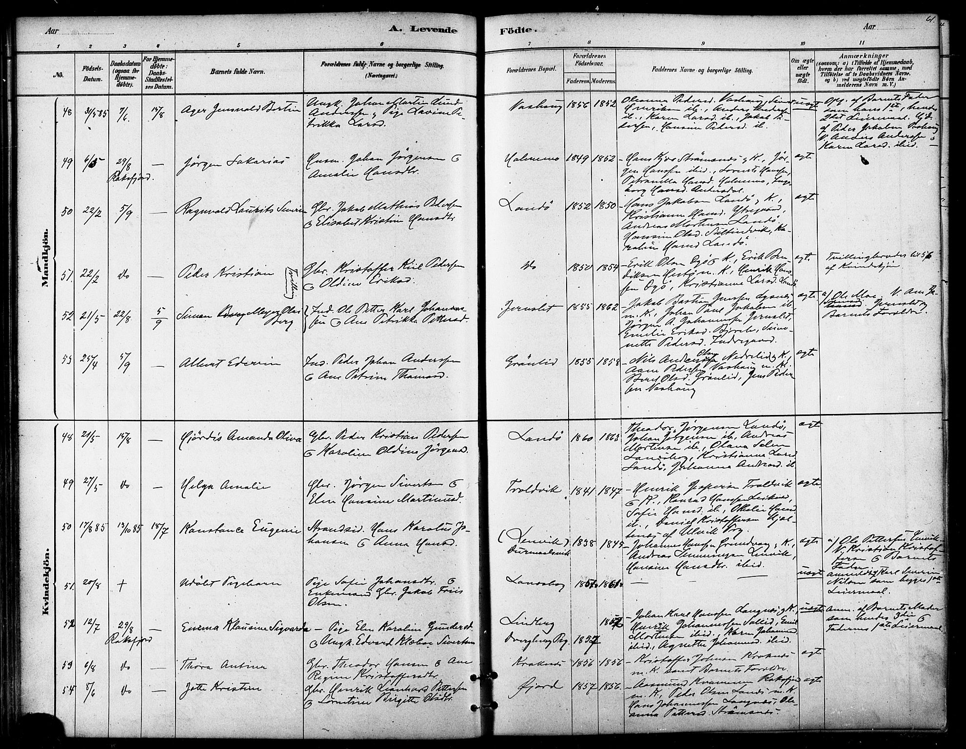 Lenvik sokneprestembete, SATØ/S-1310/H/Ha/Haa/L0011kirke: Parish register (official) no. 11, 1880-1889, p. 61