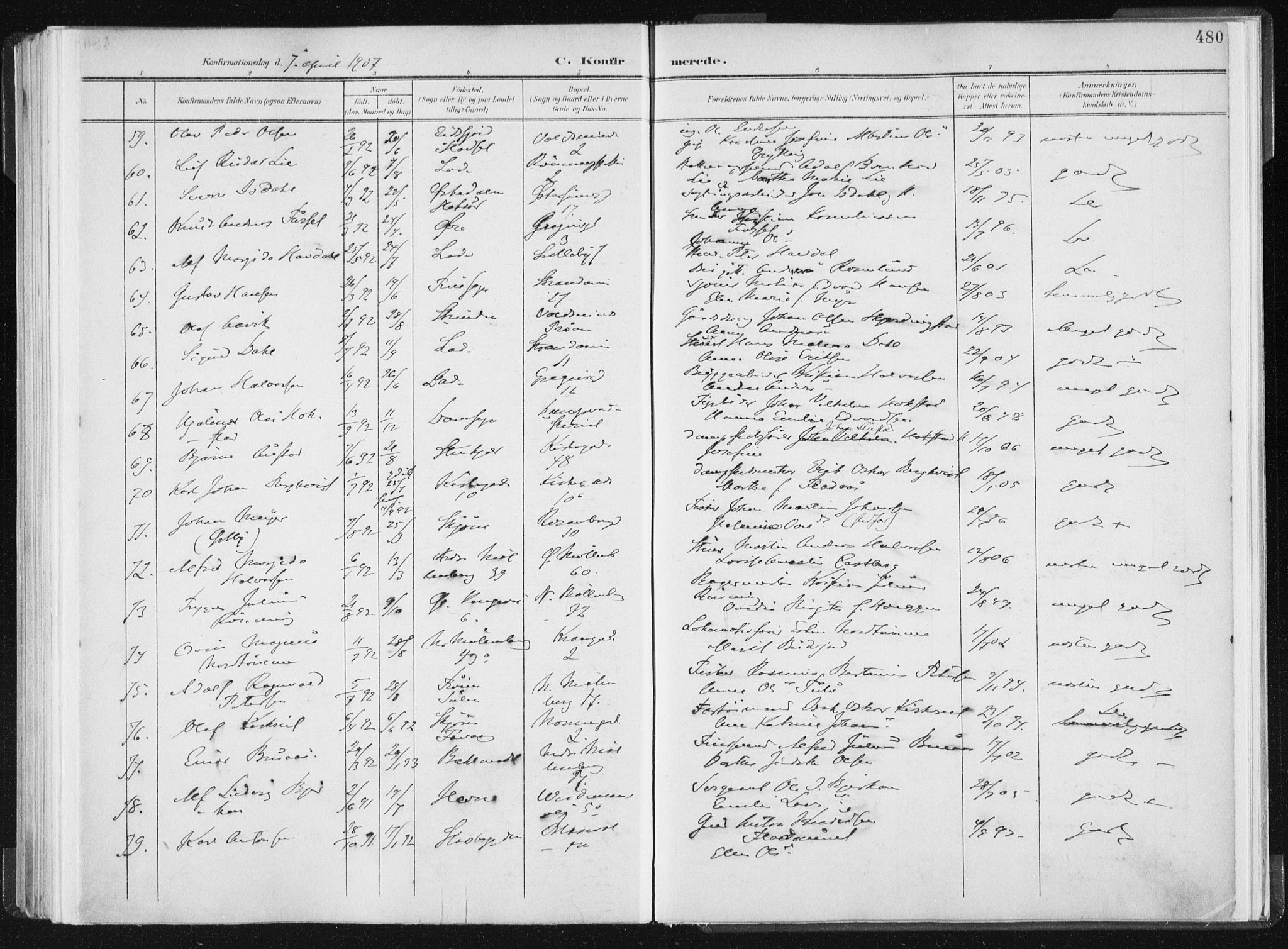 Ministerialprotokoller, klokkerbøker og fødselsregistre - Sør-Trøndelag, AV/SAT-A-1456/604/L0200: Parish register (official) no. 604A20II, 1901-1908, p. 480