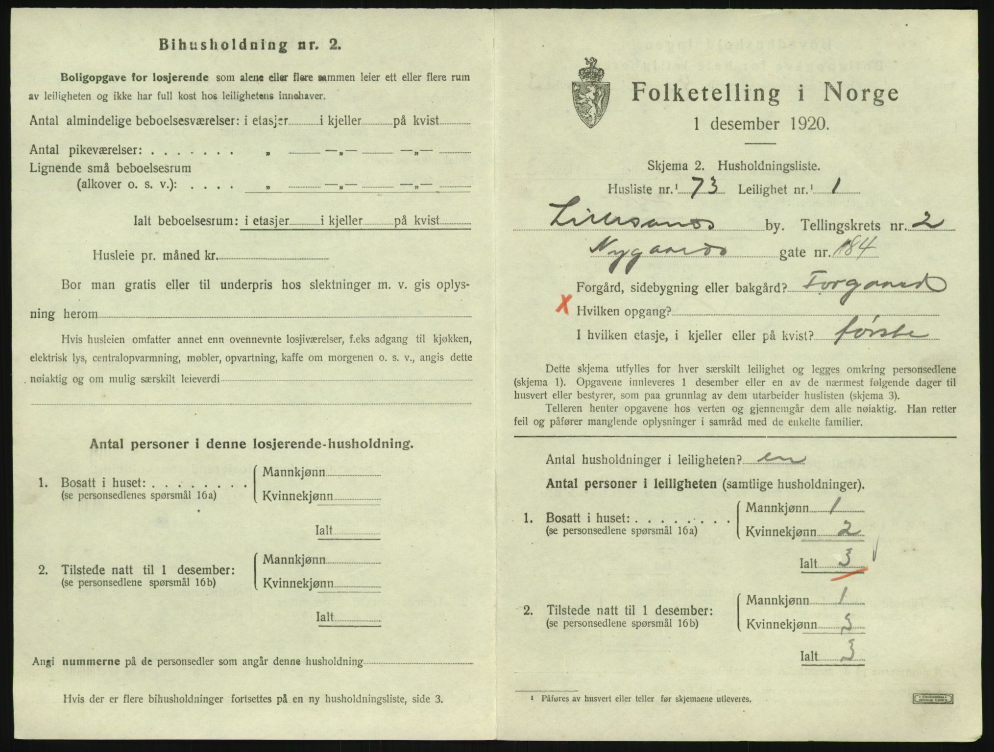 SAK, 1920 census for Lillesand, 1920, p. 1023