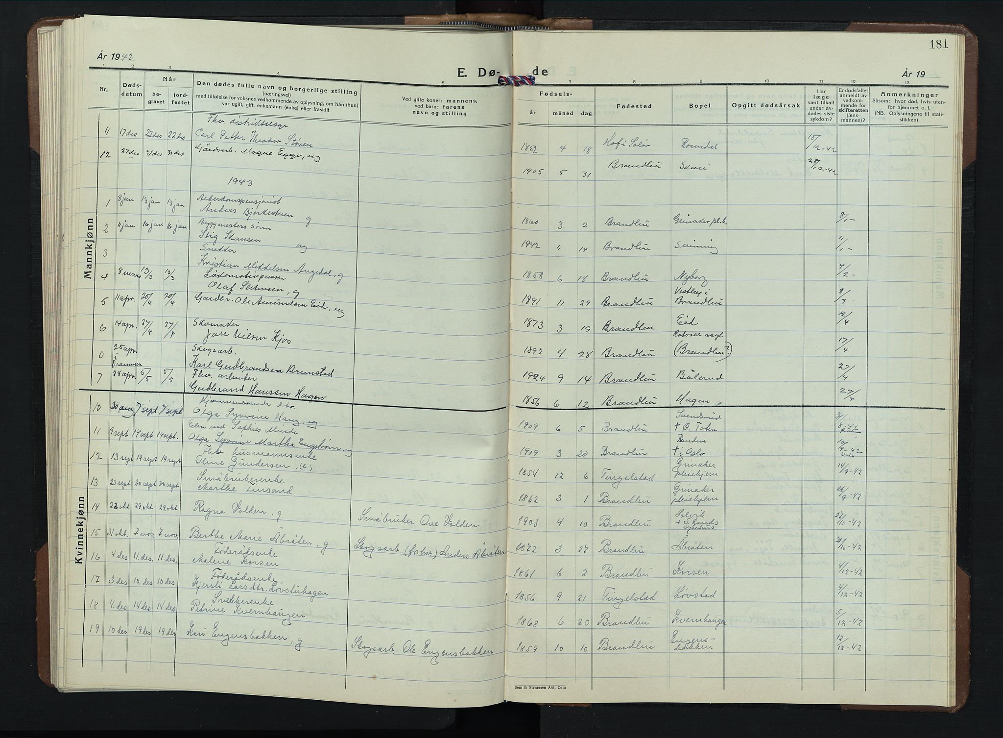 Brandbu prestekontor, AV/SAH-PREST-114/H/Ha/Hab/L0002: Parish register (copy) no. 2, 1937-1953, p. 181