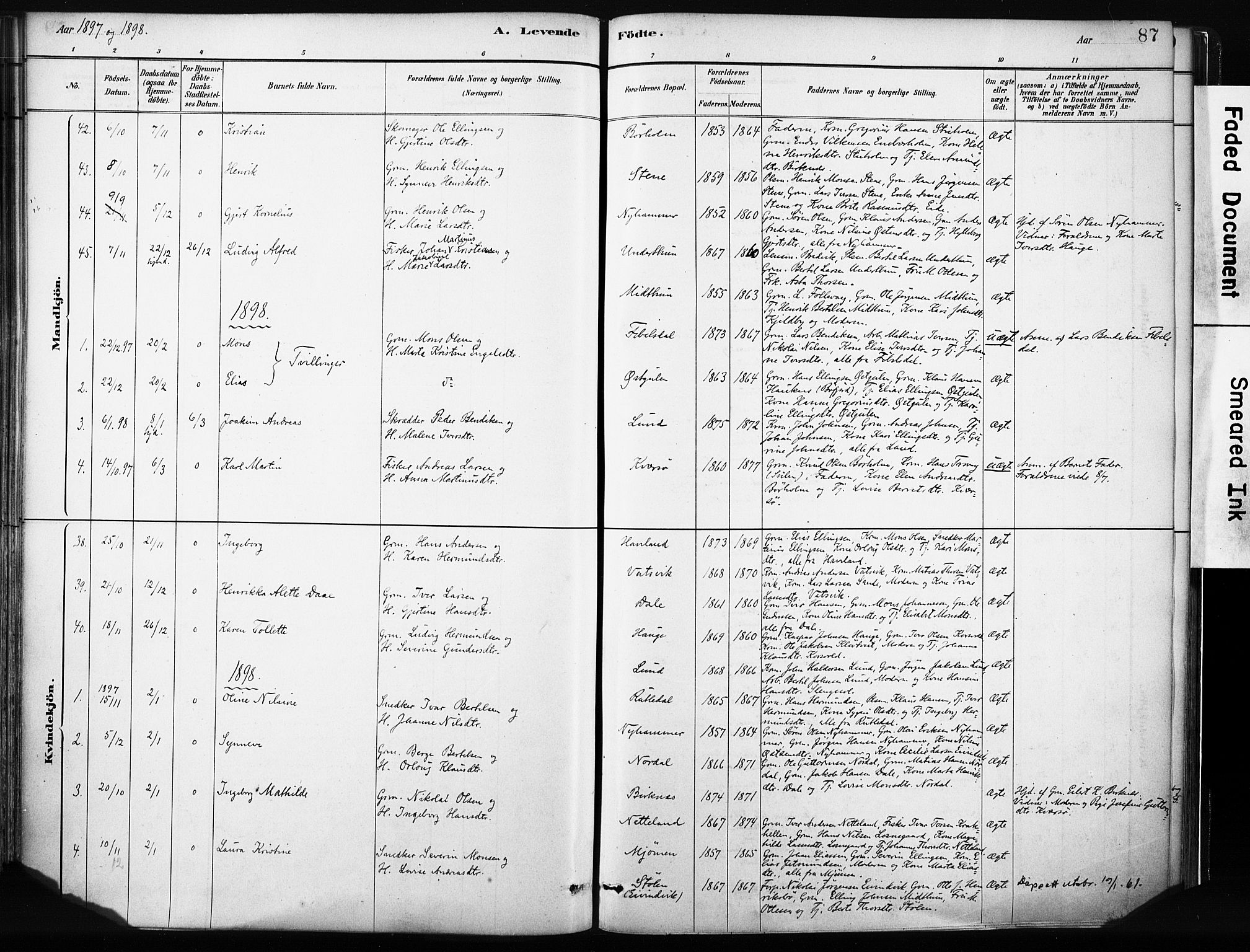 Gulen sokneprestembete, SAB/A-80201/H/Haa/Haab/L0001: Parish register (official) no. B 1, 1881-1905, p. 87