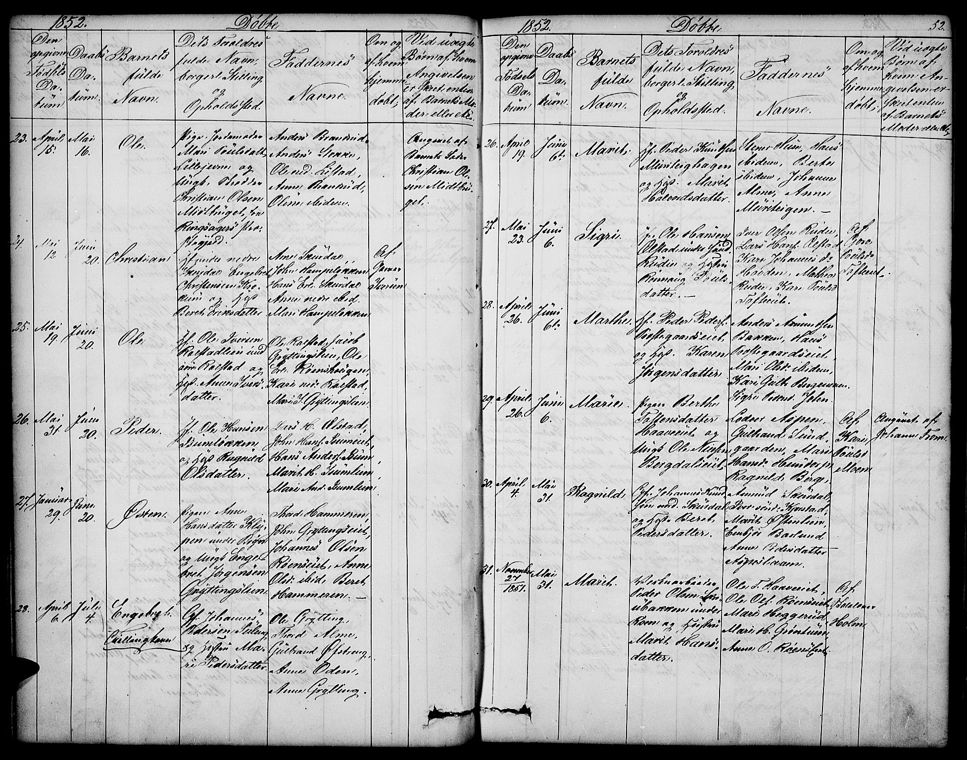 Sør-Fron prestekontor, AV/SAH-PREST-010/H/Ha/Hab/L0001: Parish register (copy) no. 1, 1844-1863, p. 52