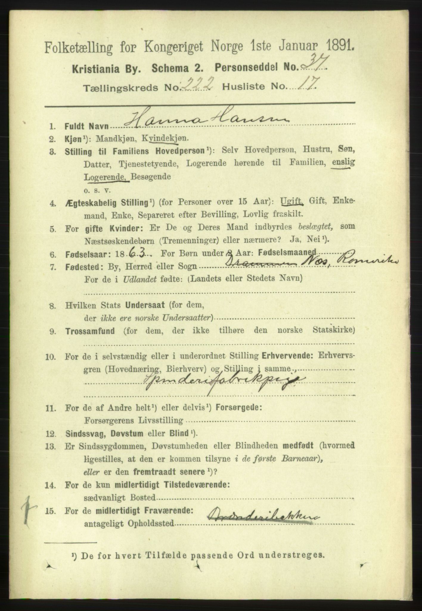 RA, 1891 census for 0301 Kristiania, 1891, p. 133749