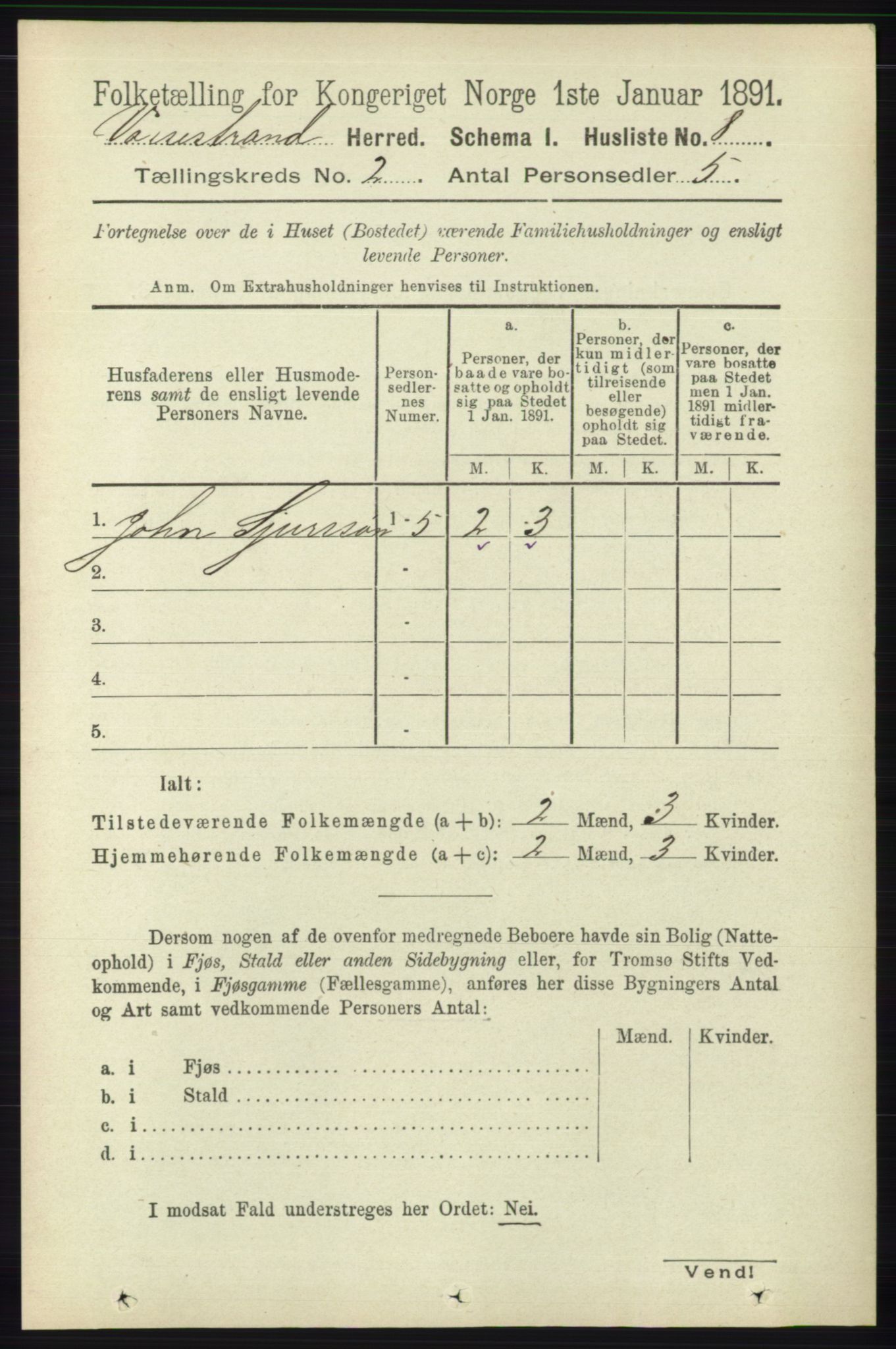 RA, 1891 census for 1236 Vossestrand, 1891, p. 649