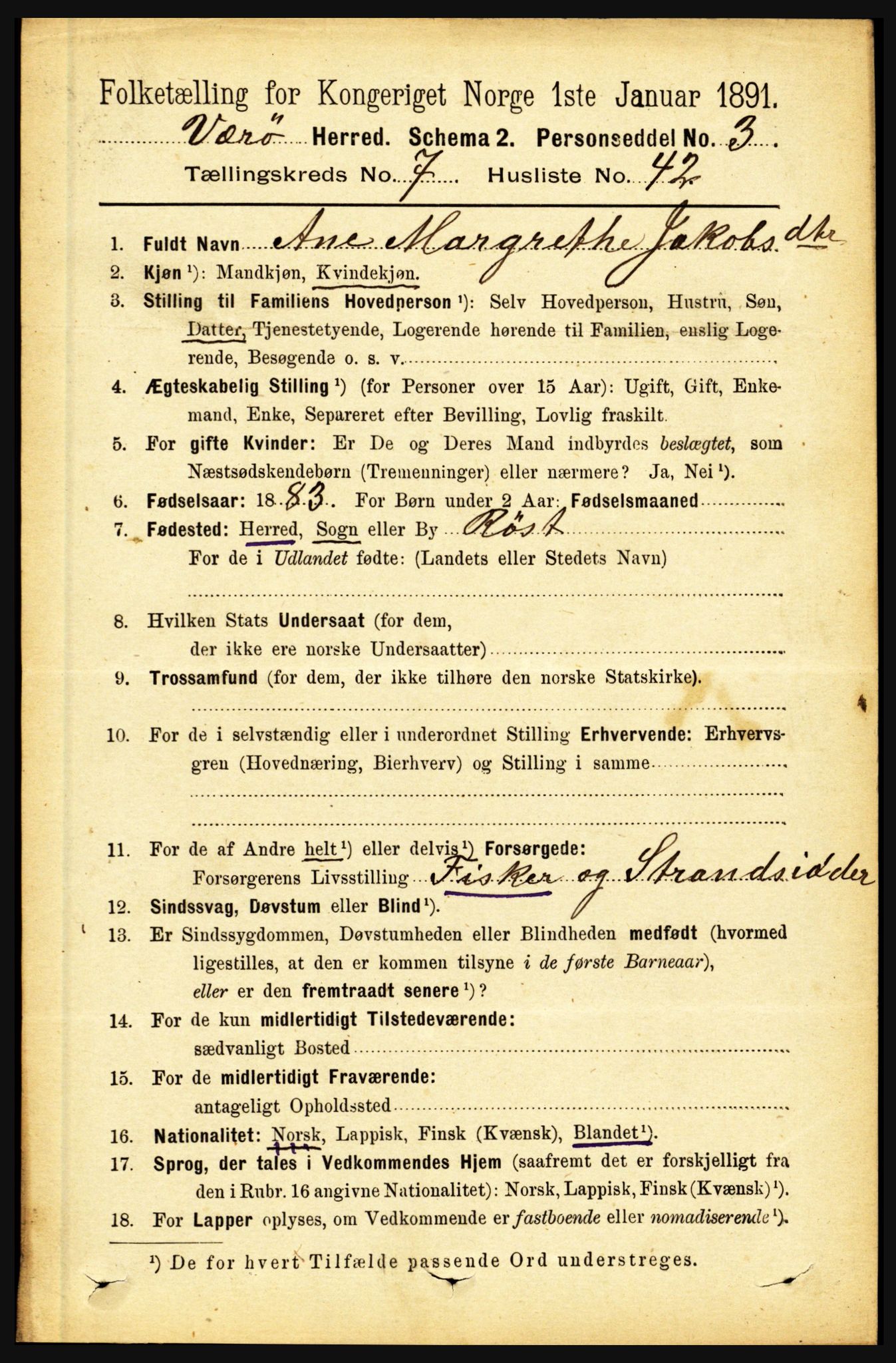 RA, 1891 census for 1857 Værøy, 1891, p. 1028