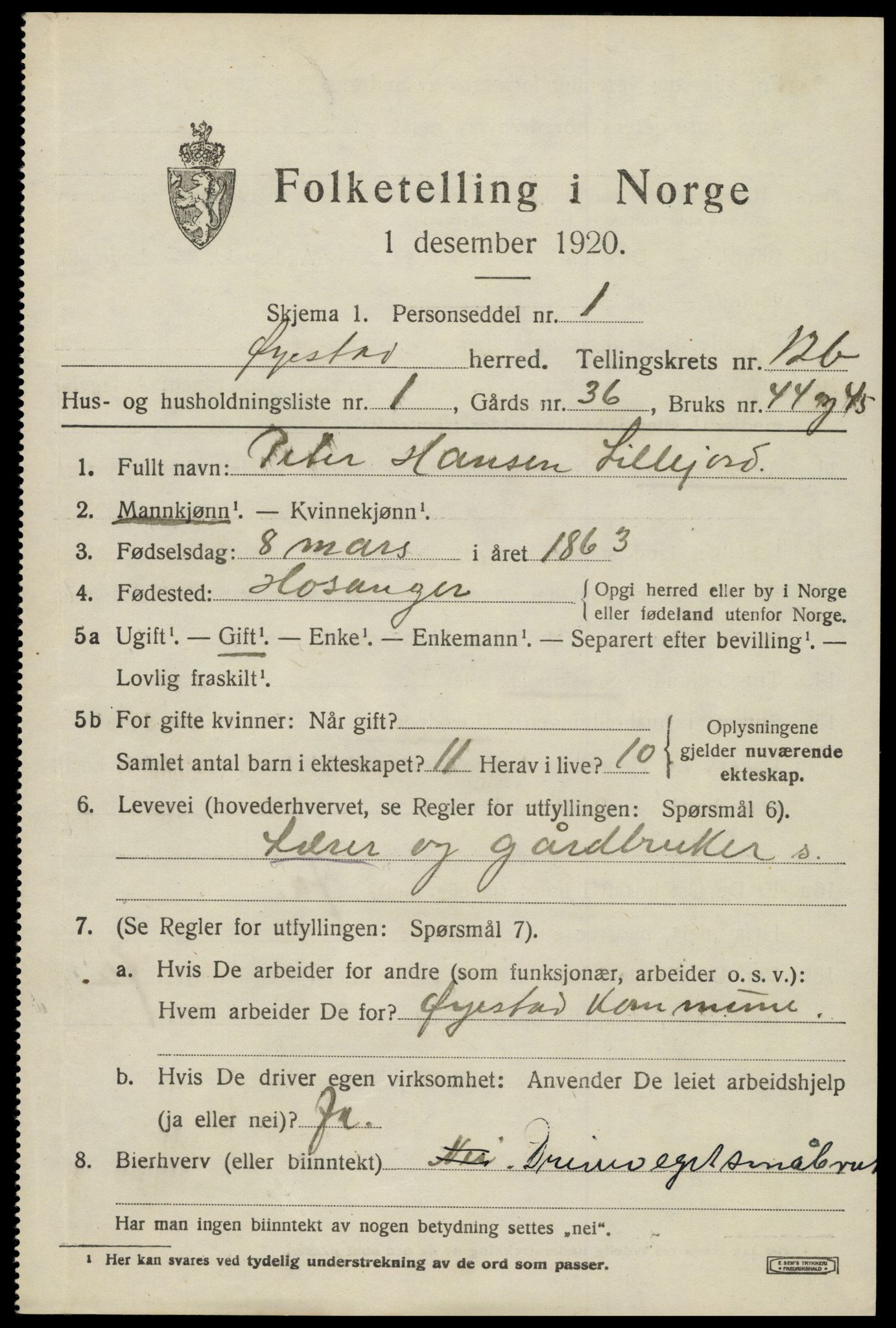 SAK, 1920 census for Øyestad, 1920, p. 7526