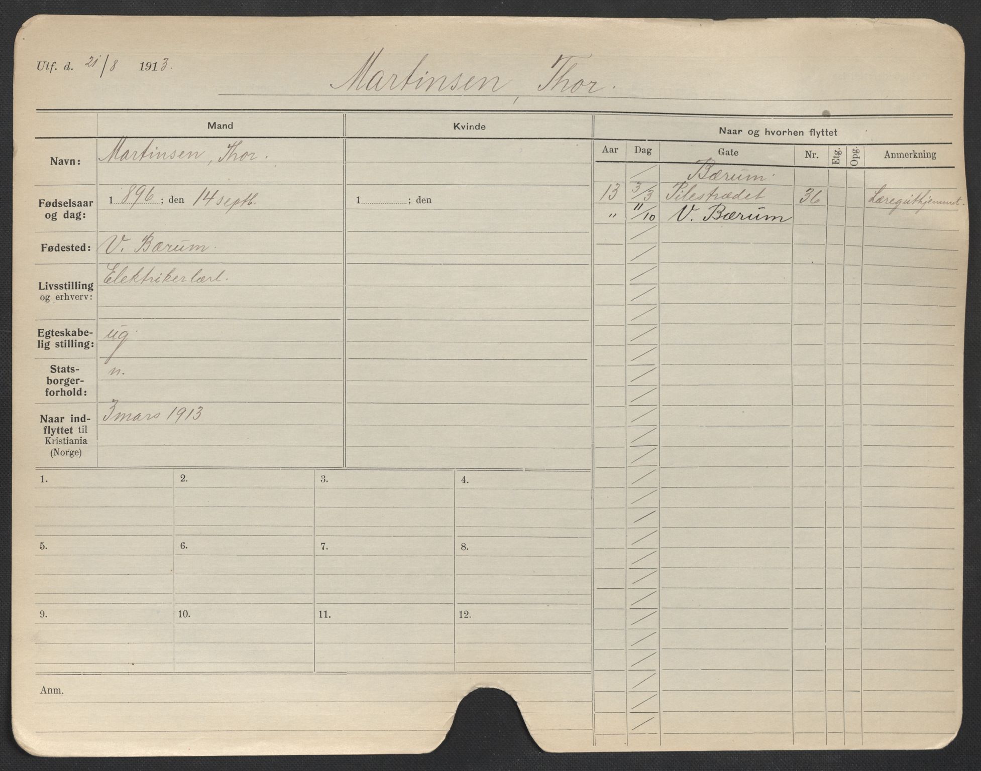 Oslo folkeregister, Registerkort, AV/SAO-A-11715/F/Fa/Fac/L0007: Menn, 1906-1914, p. 610a