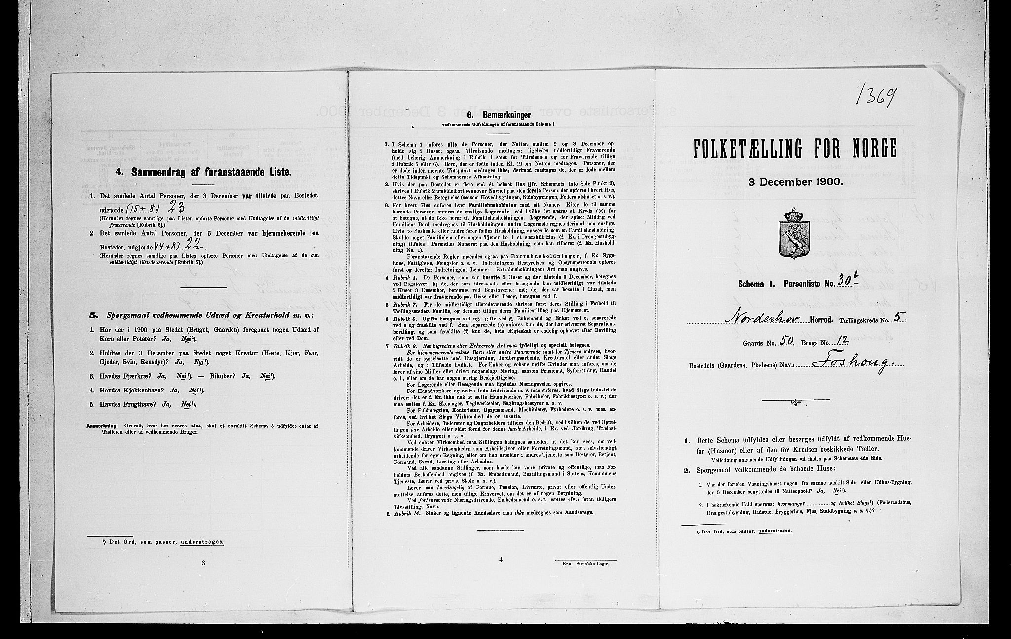 RA, 1900 census for Norderhov, 1900, p. 1289