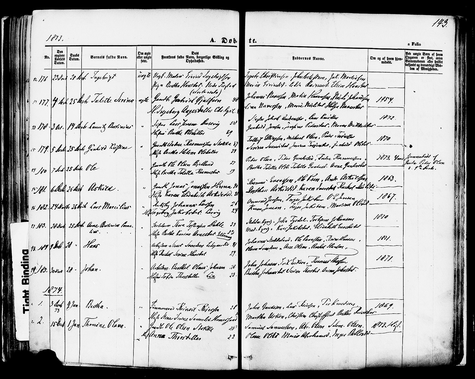 Hetland sokneprestkontor, AV/SAST-A-101826/30/30BA/L0003: Parish register (official) no. A 3, 1862-1876, p. 143