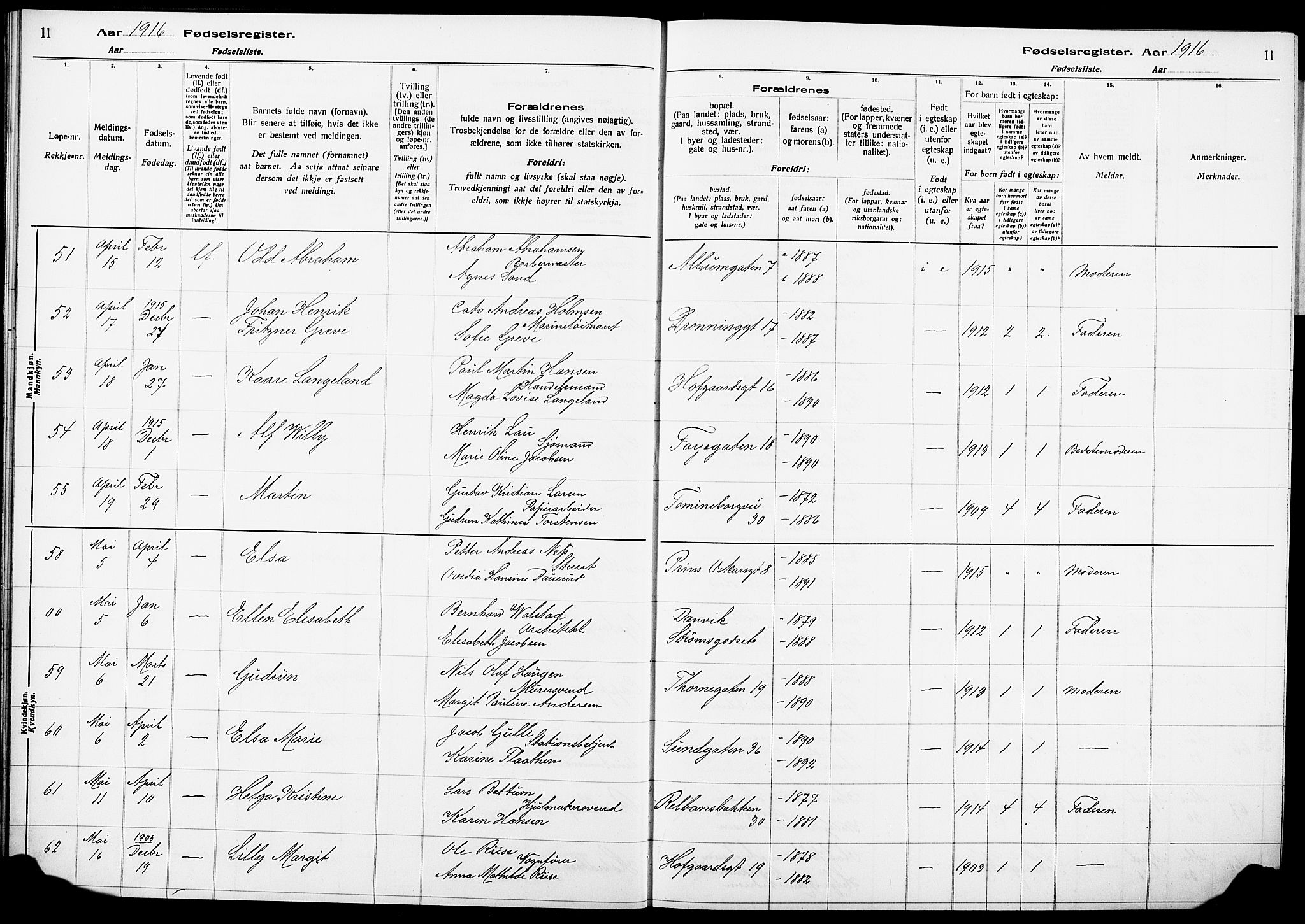 Bragernes kirkebøker, AV/SAKO-A-6/J/Ja/L0001: Birth register no. 1, 1916-1922, p. 11