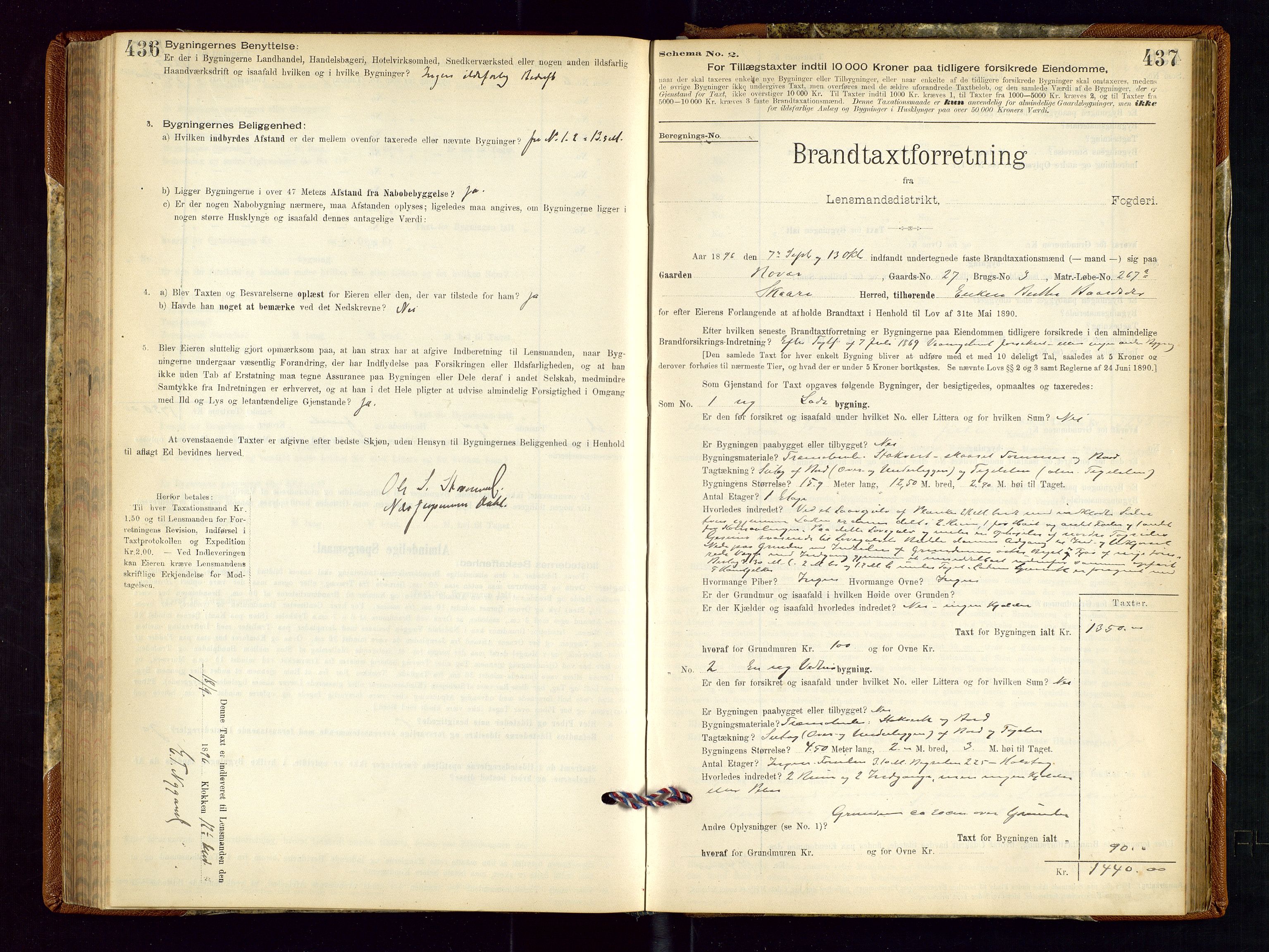 Torvestad lensmannskontor, SAST/A-100307/1/Gob/L0001: "Brandtaxationsprotokol for Torvestad Lensmannsdistrikt", 1895-1904, p. 436-437