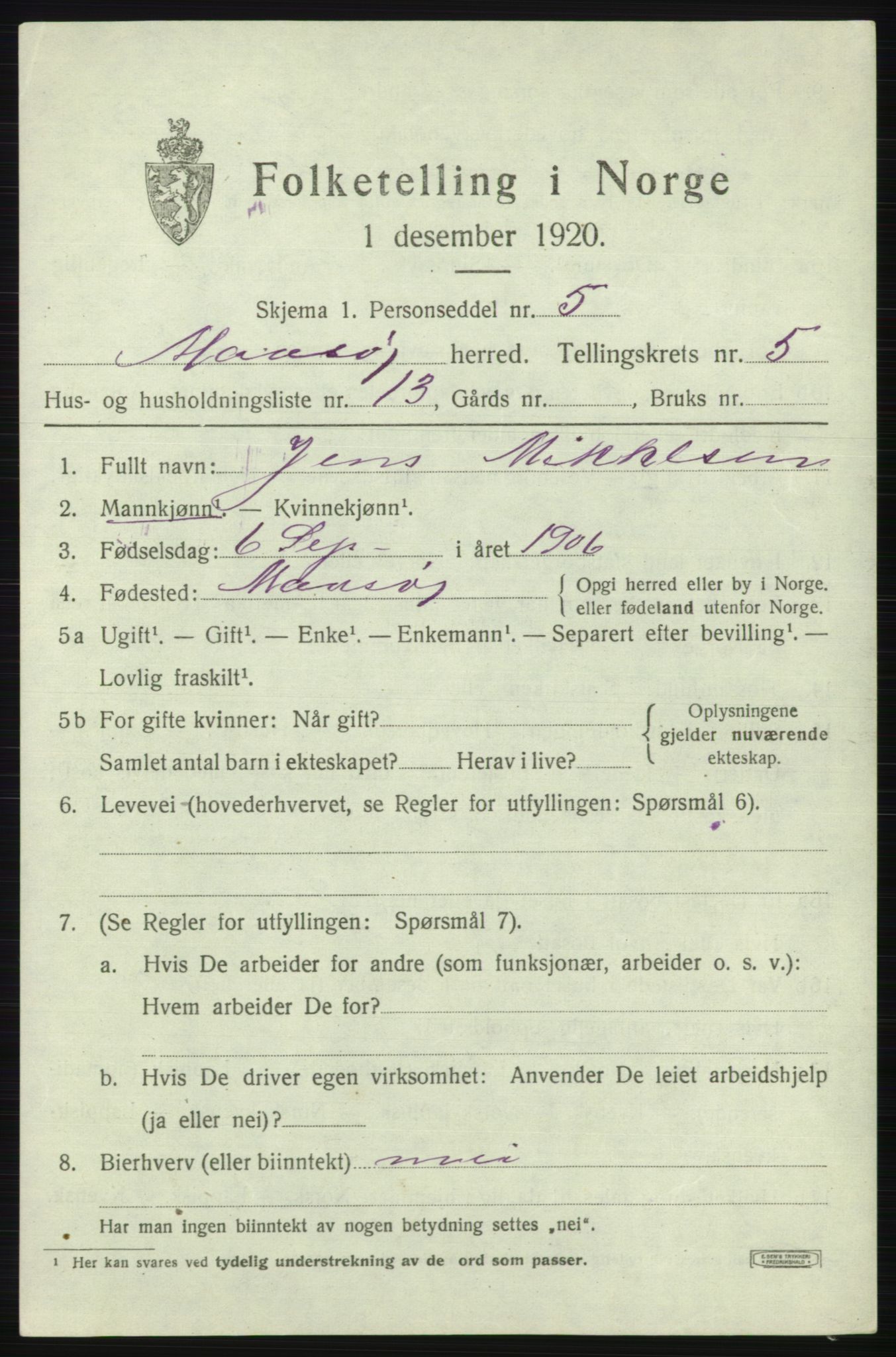 SATØ, 1920 census for Måsøy, 1920, p. 2608