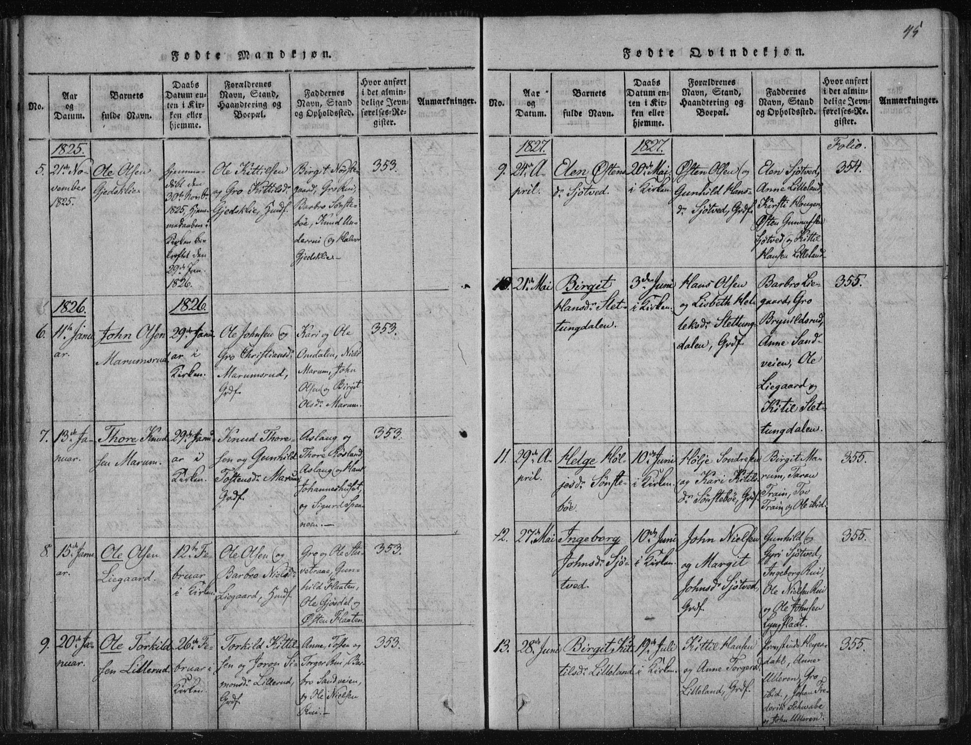 Tinn kirkebøker, AV/SAKO-A-308/F/Fa/L0004: Parish register (official) no. I 4, 1815-1843, p. 44b-45a