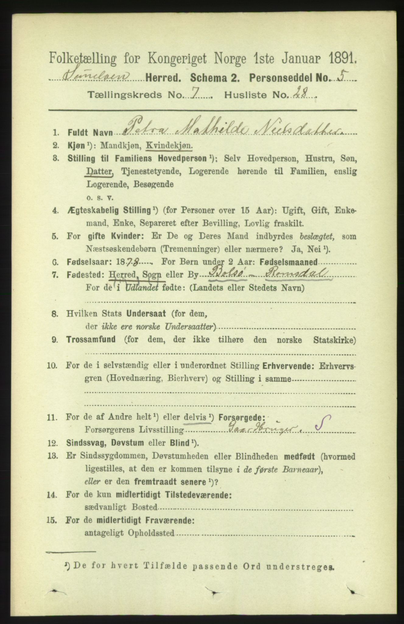 RA, 1891 census for 1523 Sunnylven, 1891, p. 1993