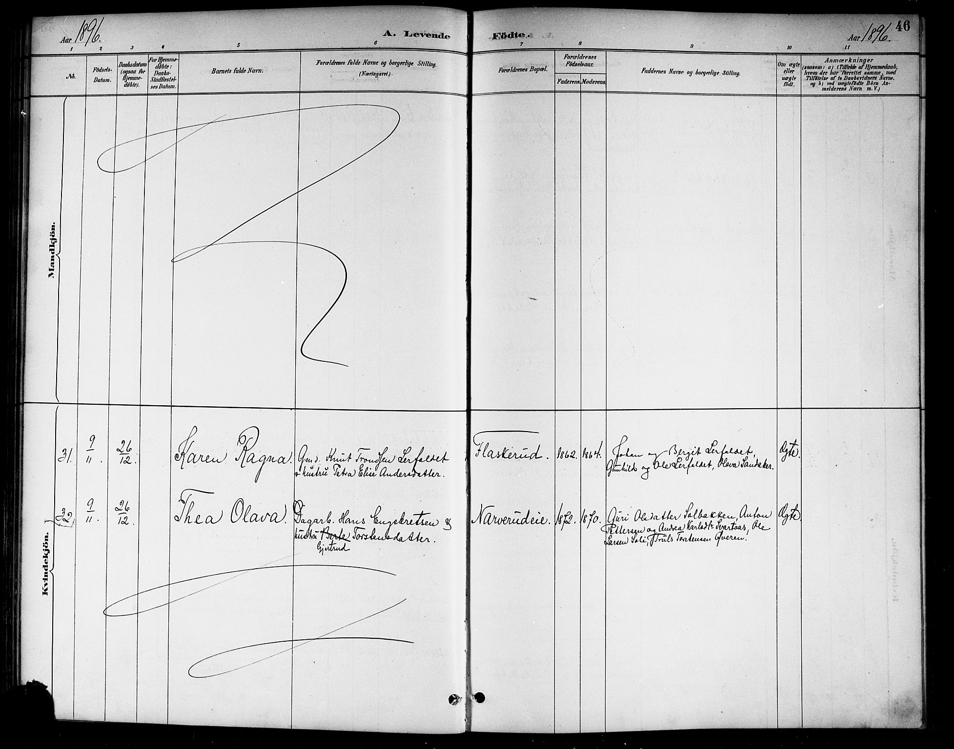 Lunder kirkebøker, AV/SAKO-A-629/G/Ga/L0004: Parish register (copy) no. I 4, 1889-1917, p. 46