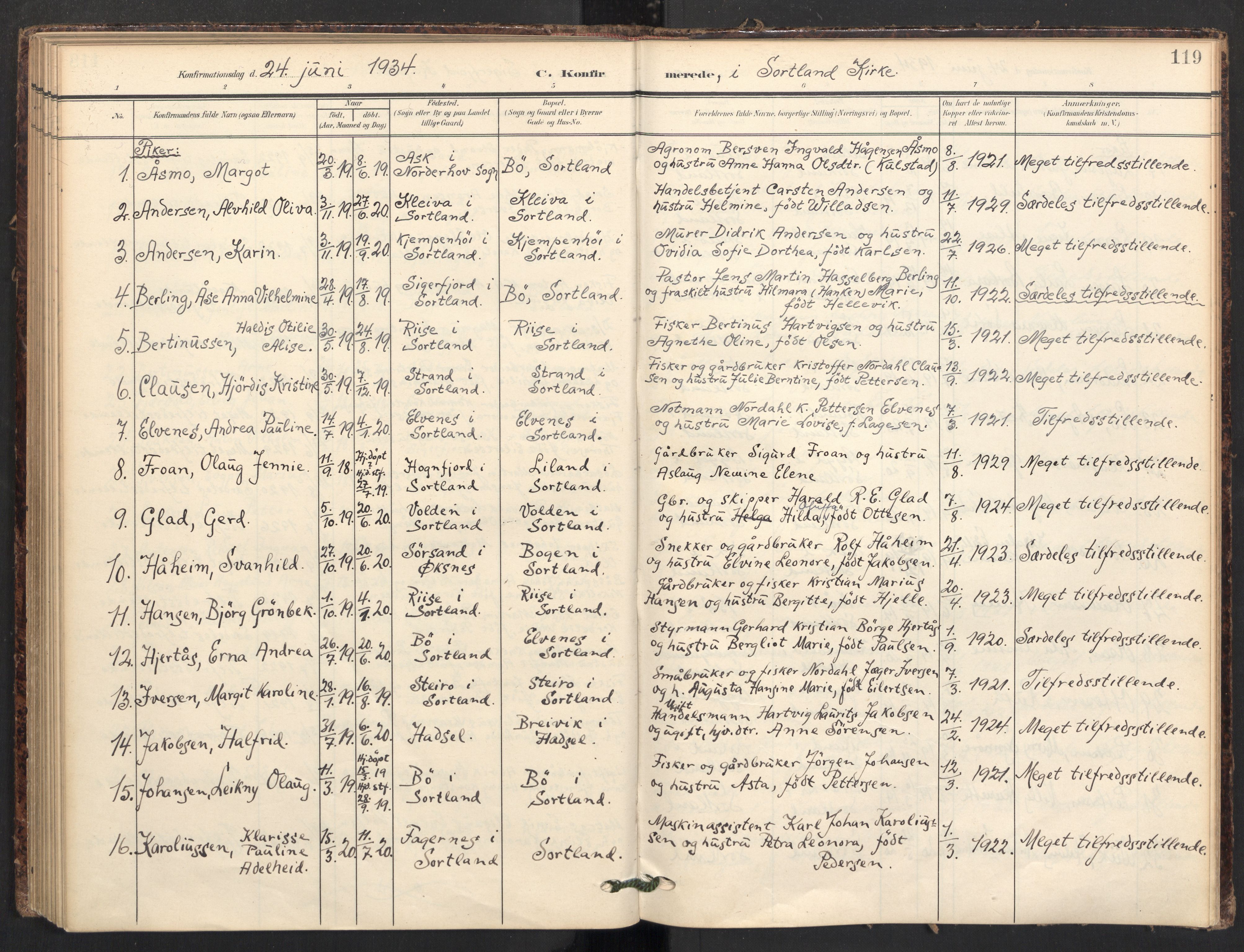 Ministerialprotokoller, klokkerbøker og fødselsregistre - Nordland, AV/SAT-A-1459/895/L1375: Parish register (official) no. 895A10, 1907-1938, p. 119