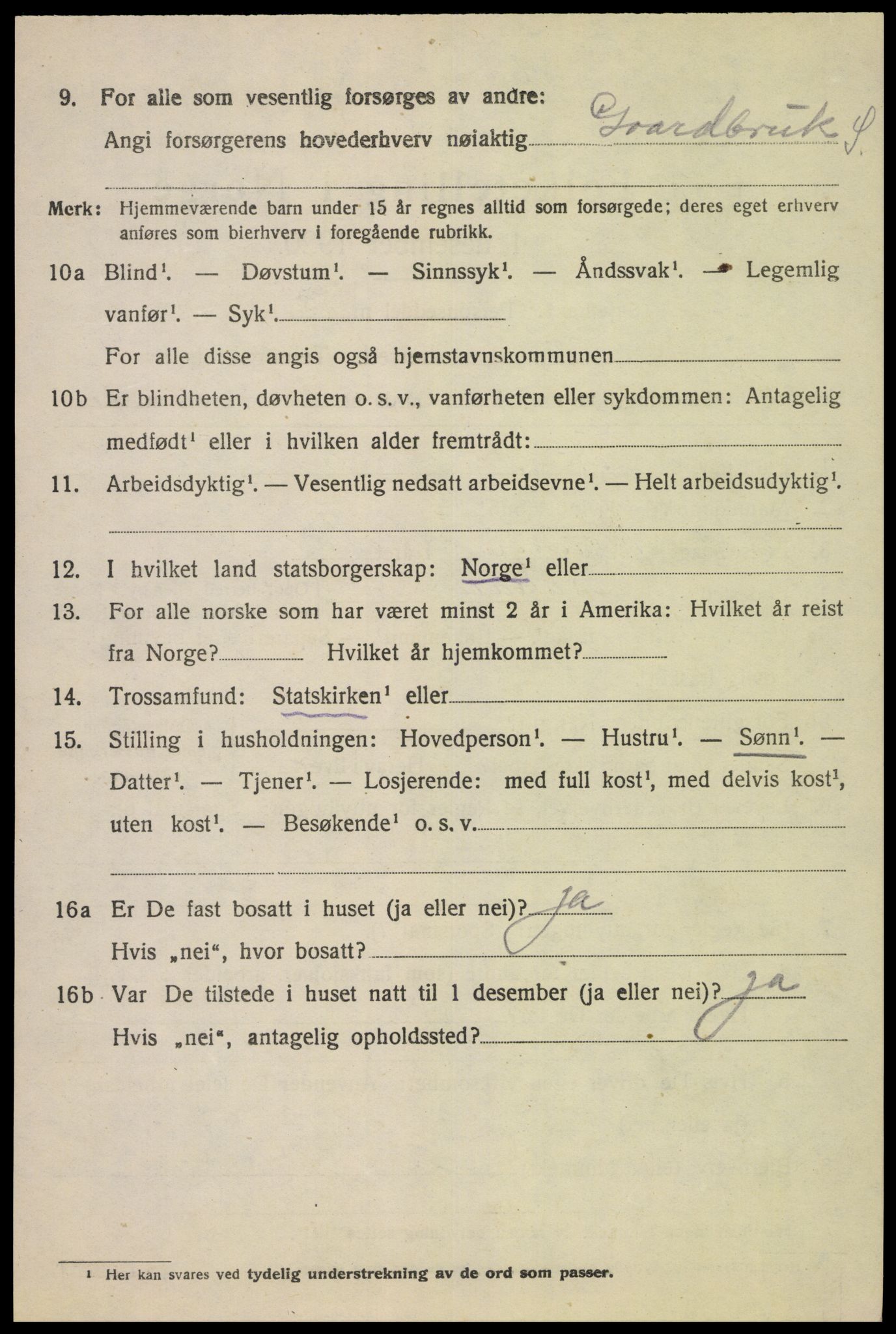 SAK, 1920 census for Fjotland, 1920, p. 1205