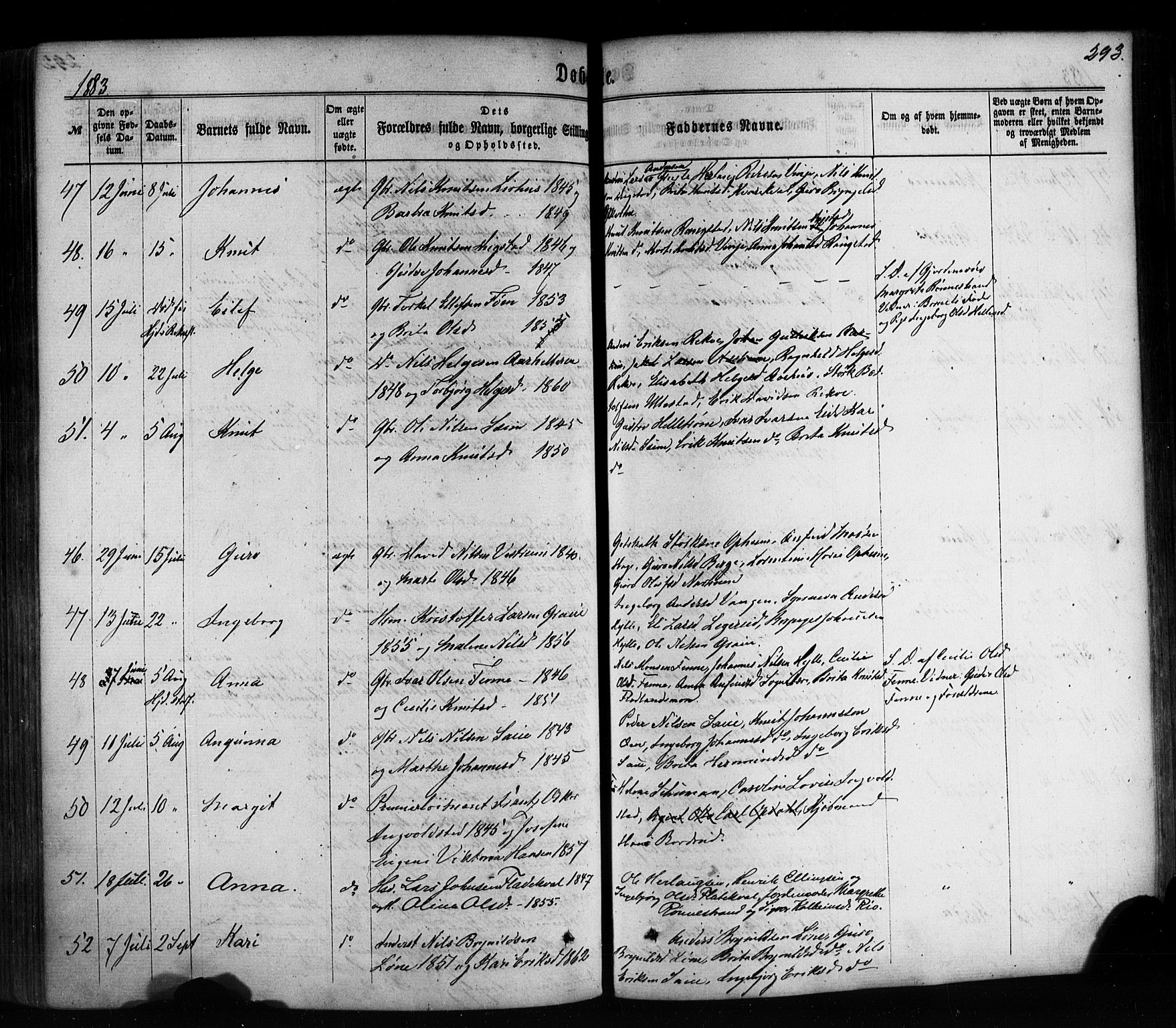 Voss sokneprestembete, SAB/A-79001/H/Haa: Parish register (official) no. A 17, 1863-1886, p. 293