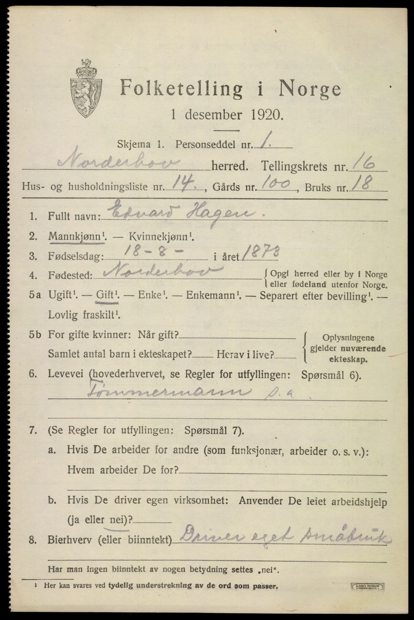 SAKO, 1920 census for Norderhov, 1920, p. 17794