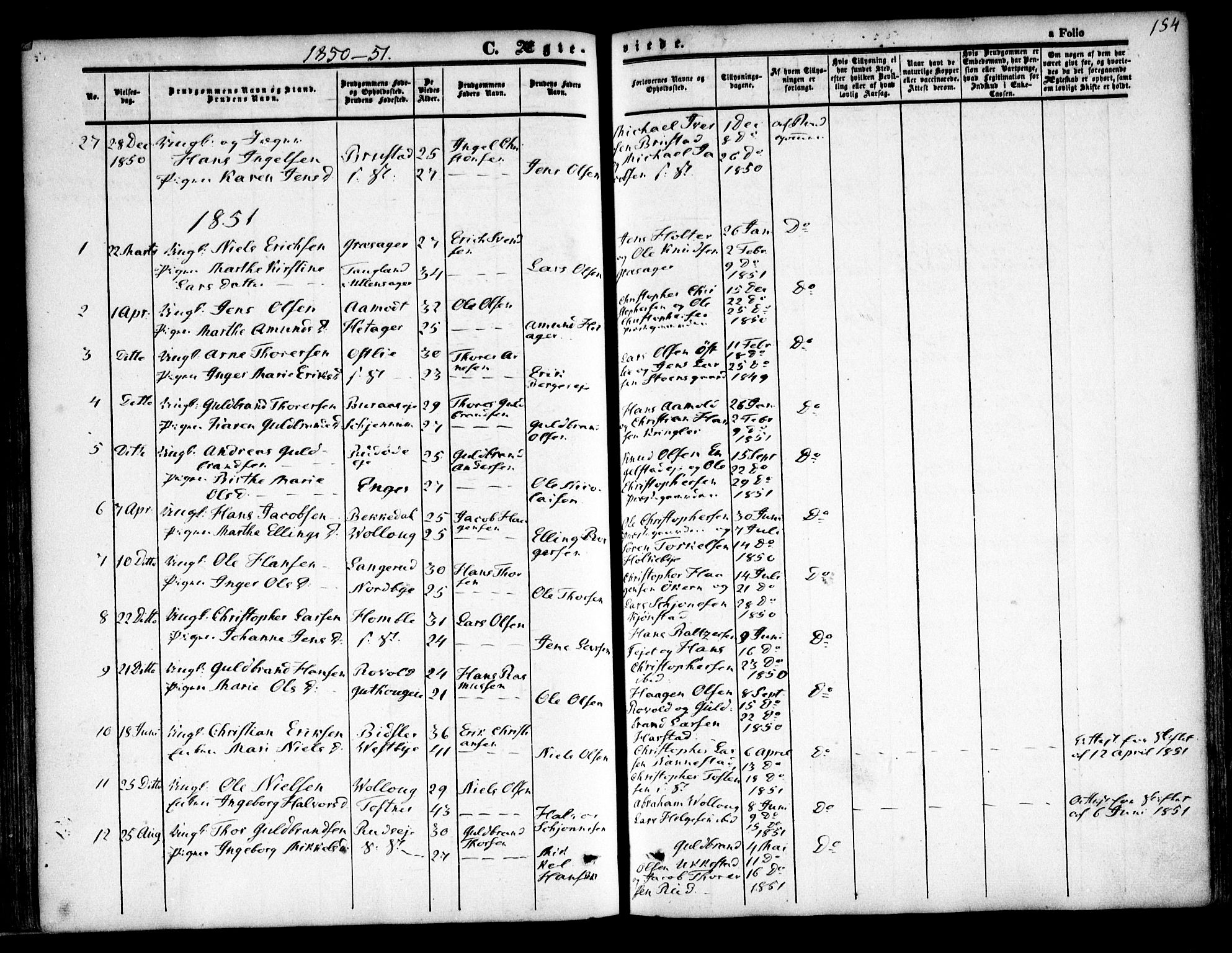 Nannestad prestekontor Kirkebøker, SAO/A-10414a/F/Fa/L0011: Parish register (official) no. I 11, 1850-1859, p. 154