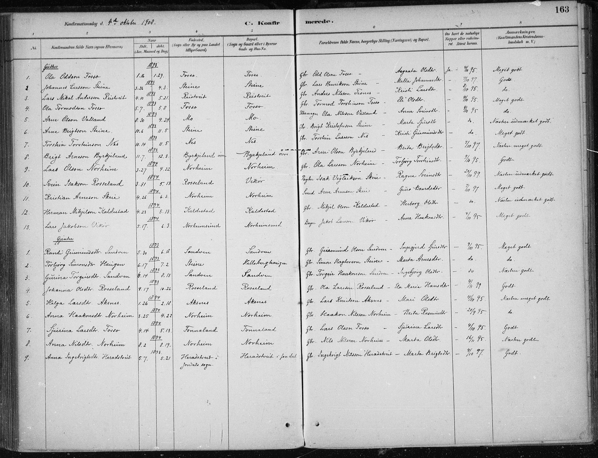 Kvam sokneprestembete, SAB/A-76201/H/Haa: Parish register (official) no. B  1, 1880-1908, p. 163