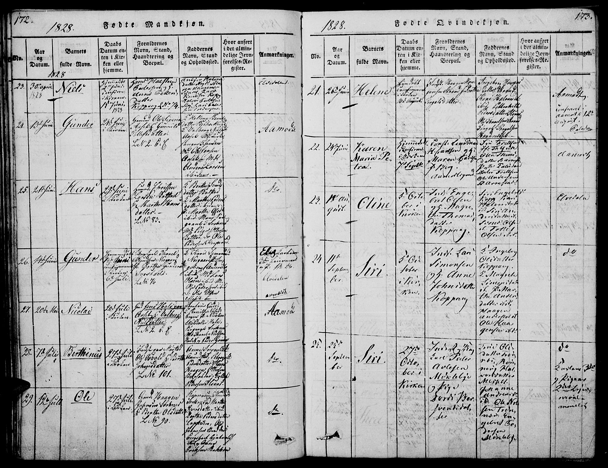 Åmot prestekontor, Hedmark, SAH/PREST-056/H/Ha/Haa/L0005: Parish register (official) no. 5, 1815-1841, p. 172-173
